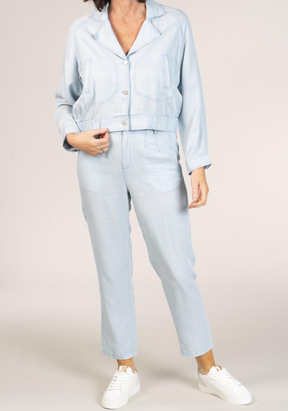 Naoise Lyocell Slub Trousers - Blue 1 Shaws Department Stores