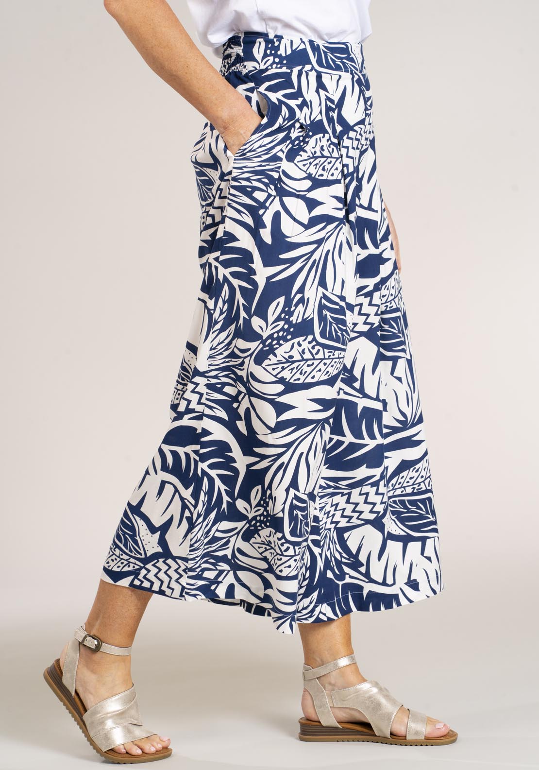 Naoise Full Length Printed Trouser - Navy 2 Shaws Department Stores
