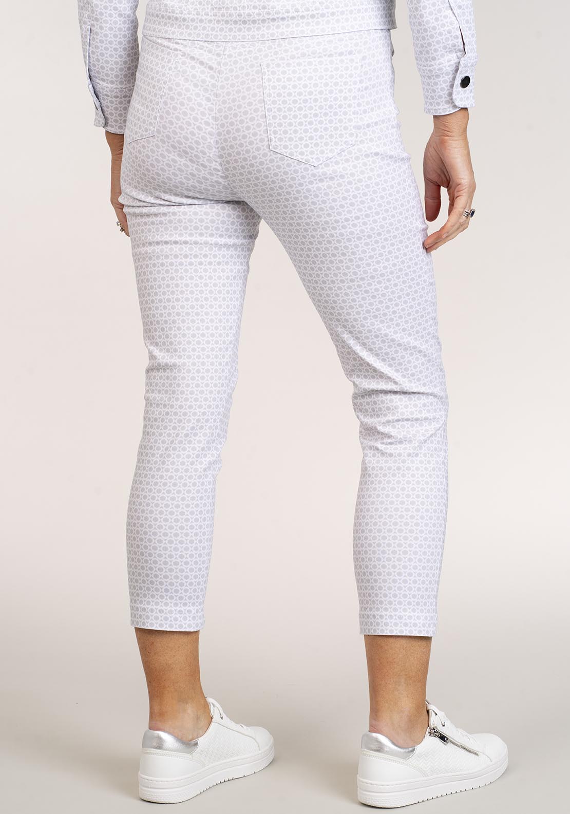 Tea Lane Bengaline Trousers W Geo Print - Grey 2 Shaws Department Stores