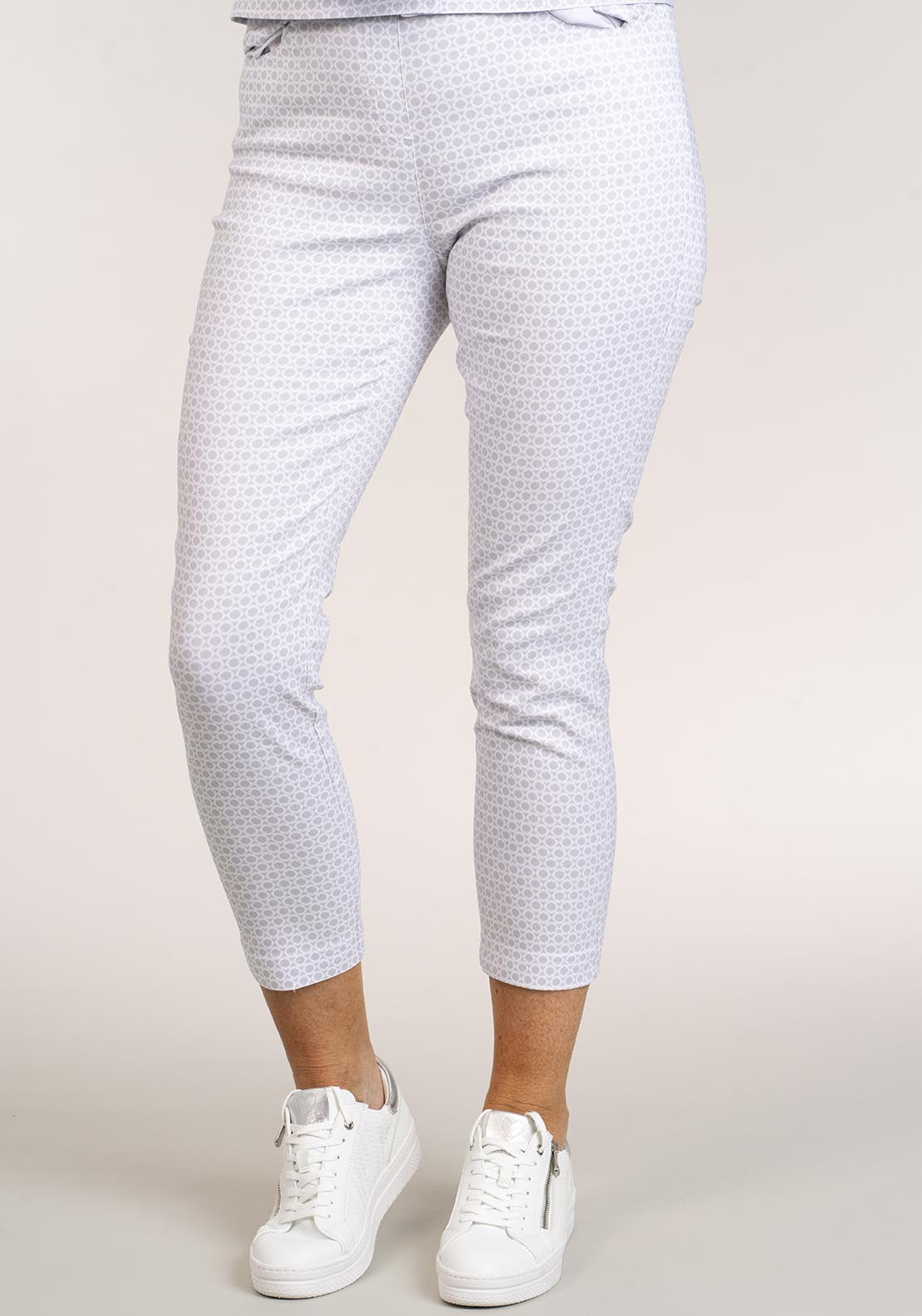 Tea Lane Bengaline Trousers W Geo Print - Grey 1 Shaws Department Stores