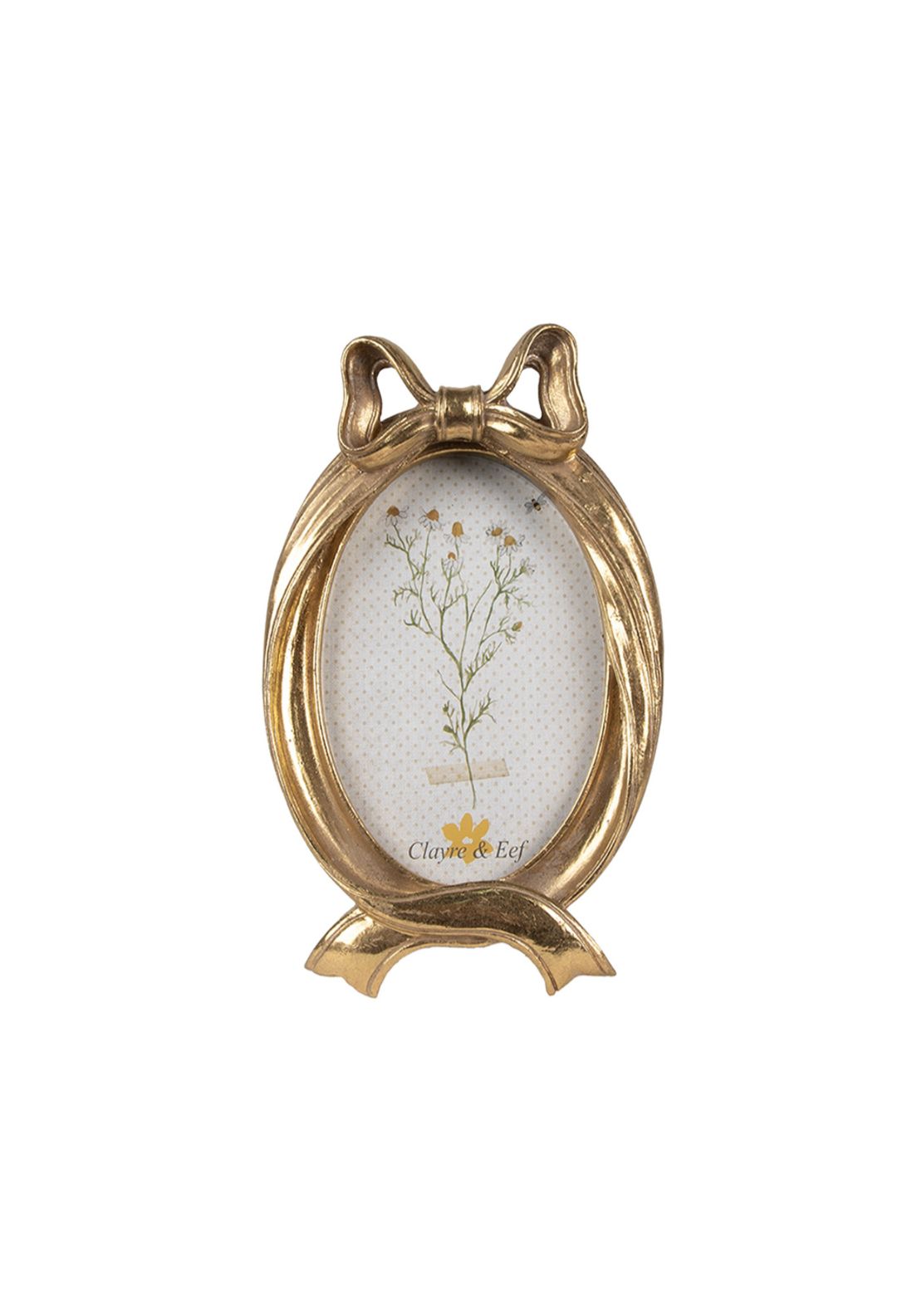 Clayre &amp; Eef Oval Shape Photo Frame With Bow - Gold 1 Shaws Department Stores