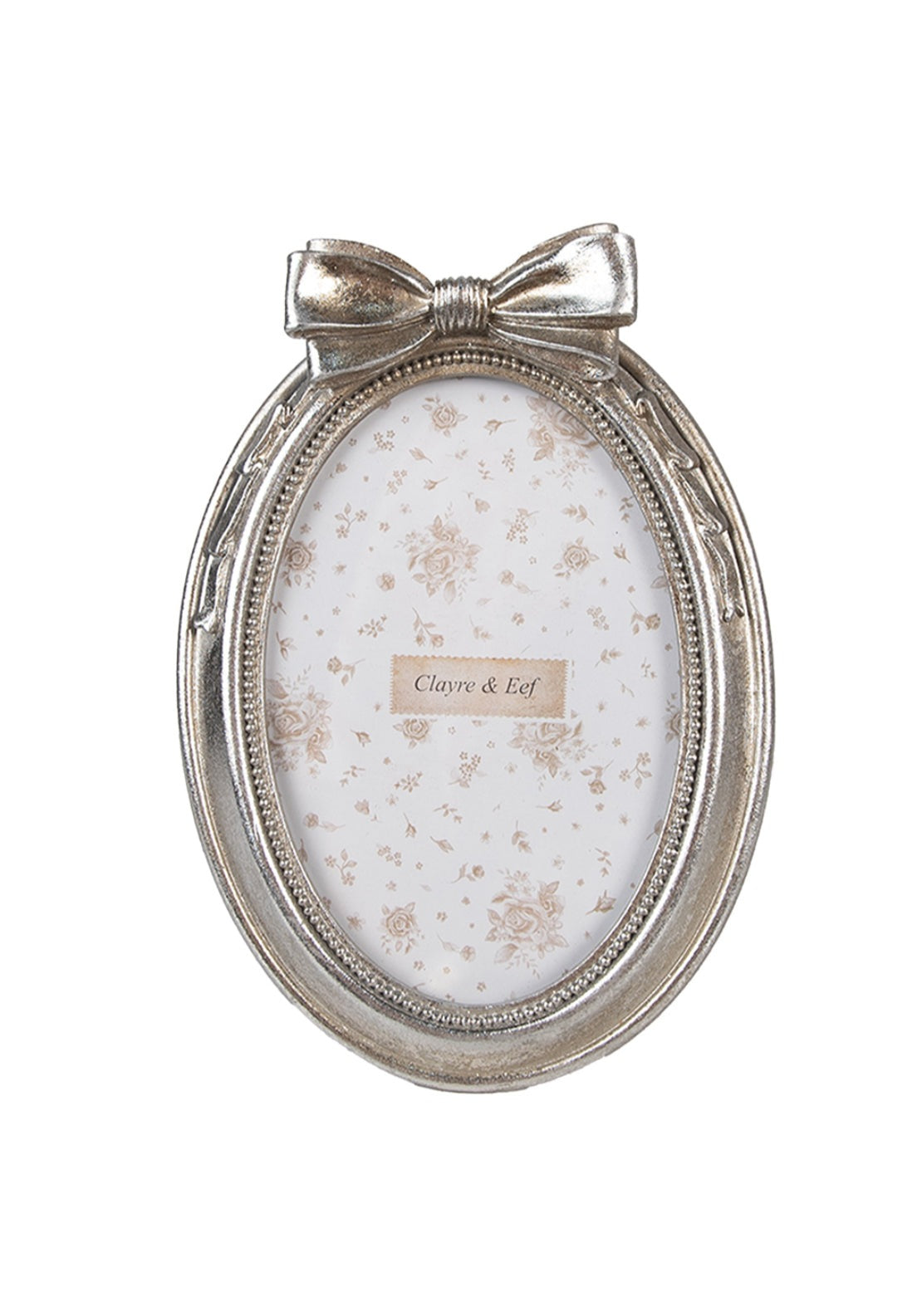 Oval Shape Photo Frame With Bow - Silver
