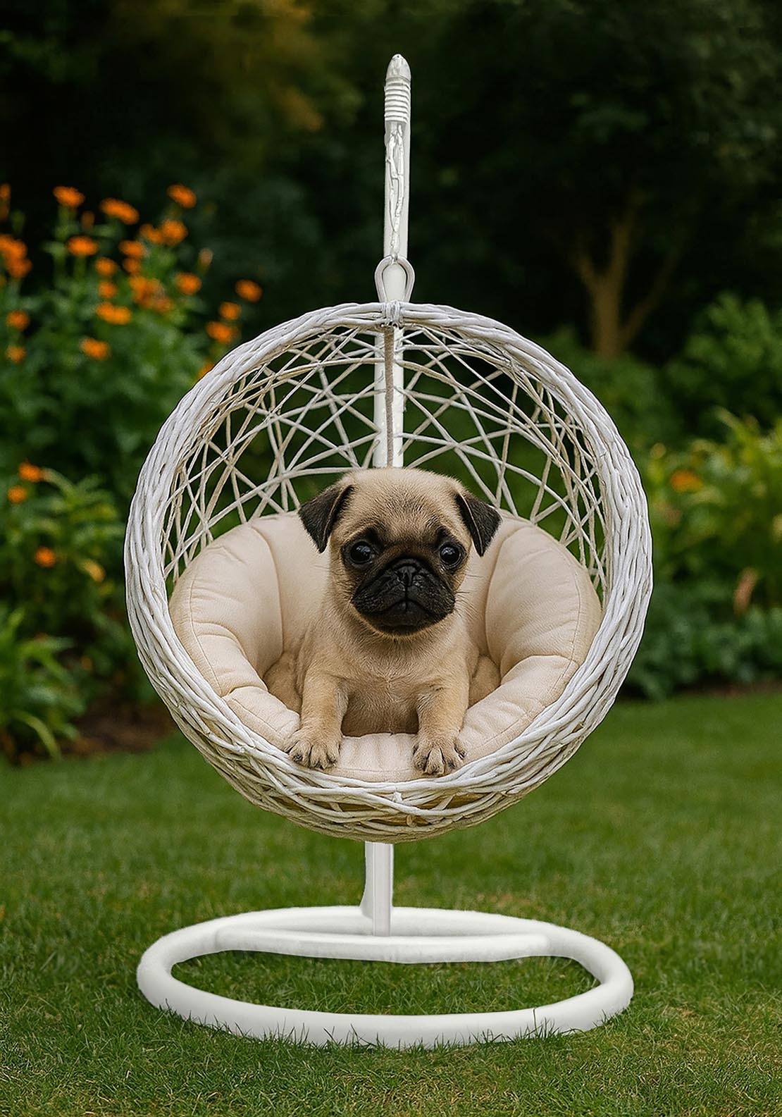 The Home Collection Rattan Cocoon Pet Swing Chair - White 1 Shaws Department Stores