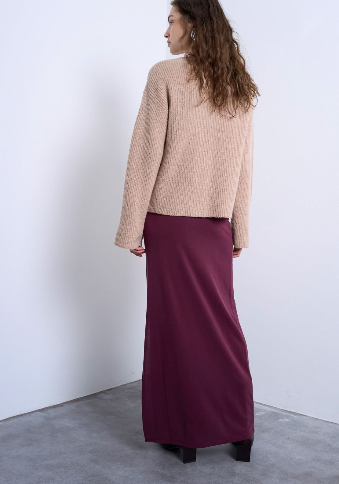 Topshop Josie Ruched Maxi Skirt - Burgundy 2 Shaws Department Stores