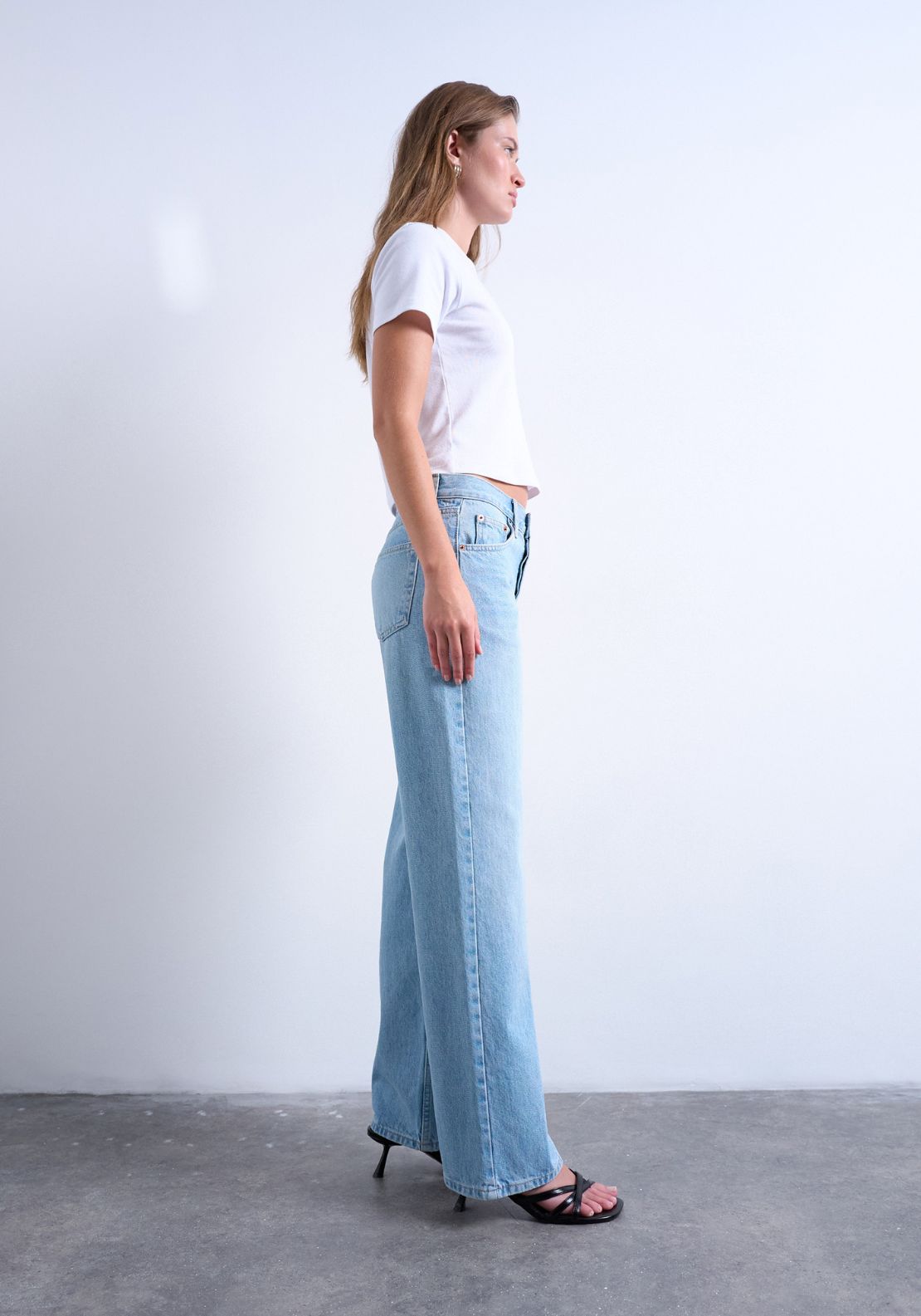 Topshop Cinch Low Rise Wide Jean - Blue Denim 3 Shaws Department Stores