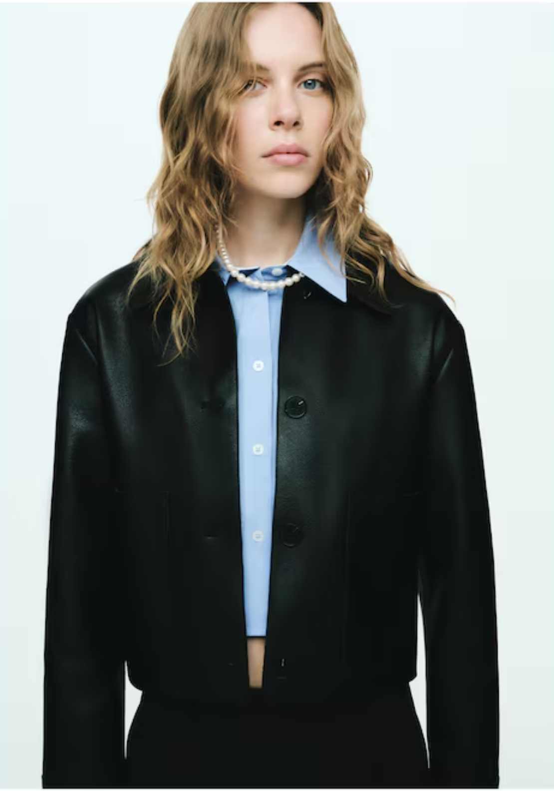 Mango Leather-effect jacket with pockets - Black 1 Shaws Department Stores