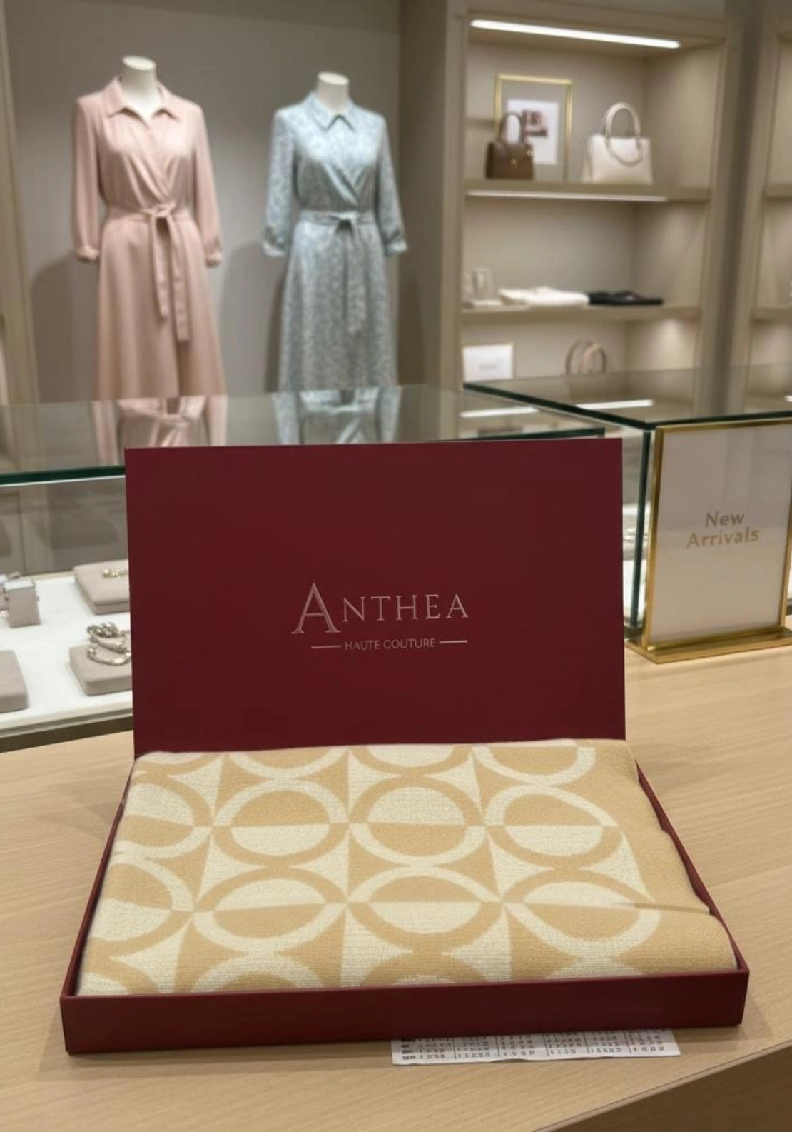 Anthea Geometric Print Boxed Scarf - Dark Cream 2 Shaws Department Stores