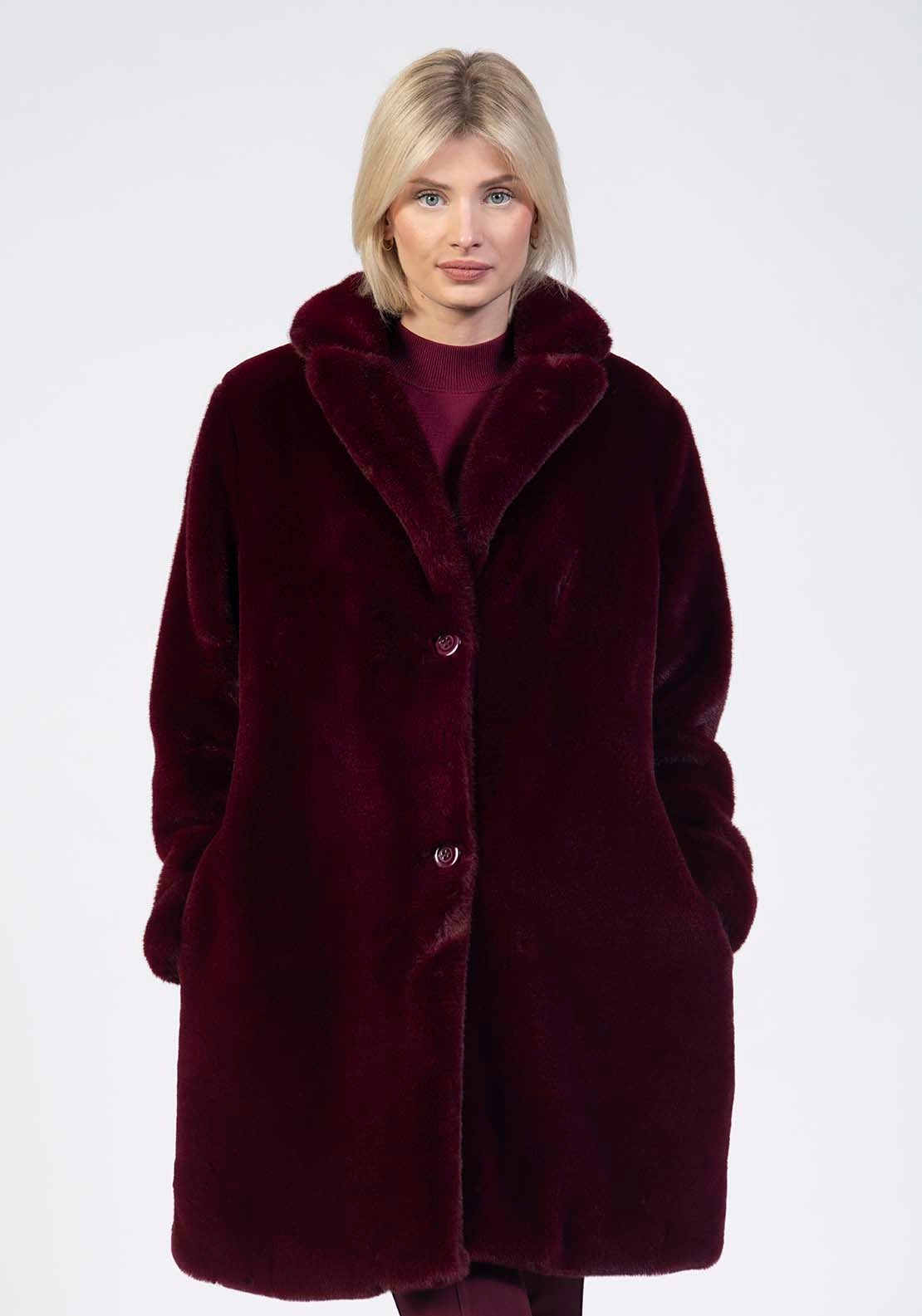 Tea Lane Faux Fur Coat - Wine 1 Shaws Department Stores