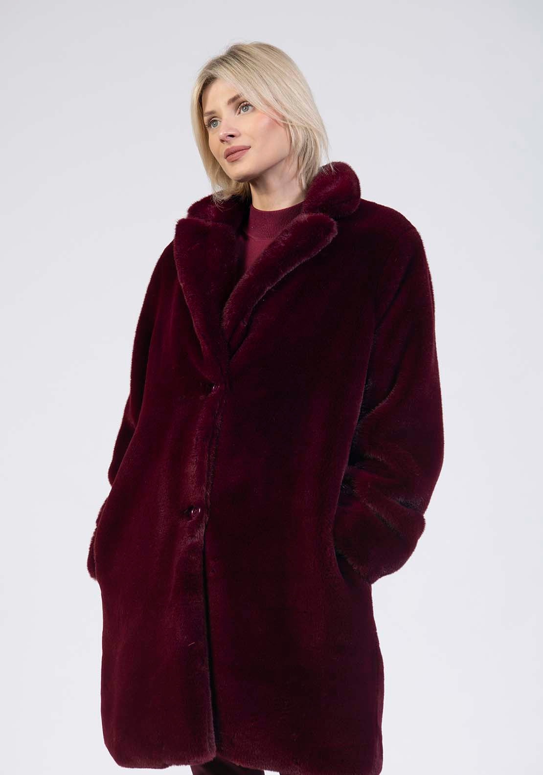 Tea Lane Faux Fur Coat - Wine 3 Shaws Department Stores