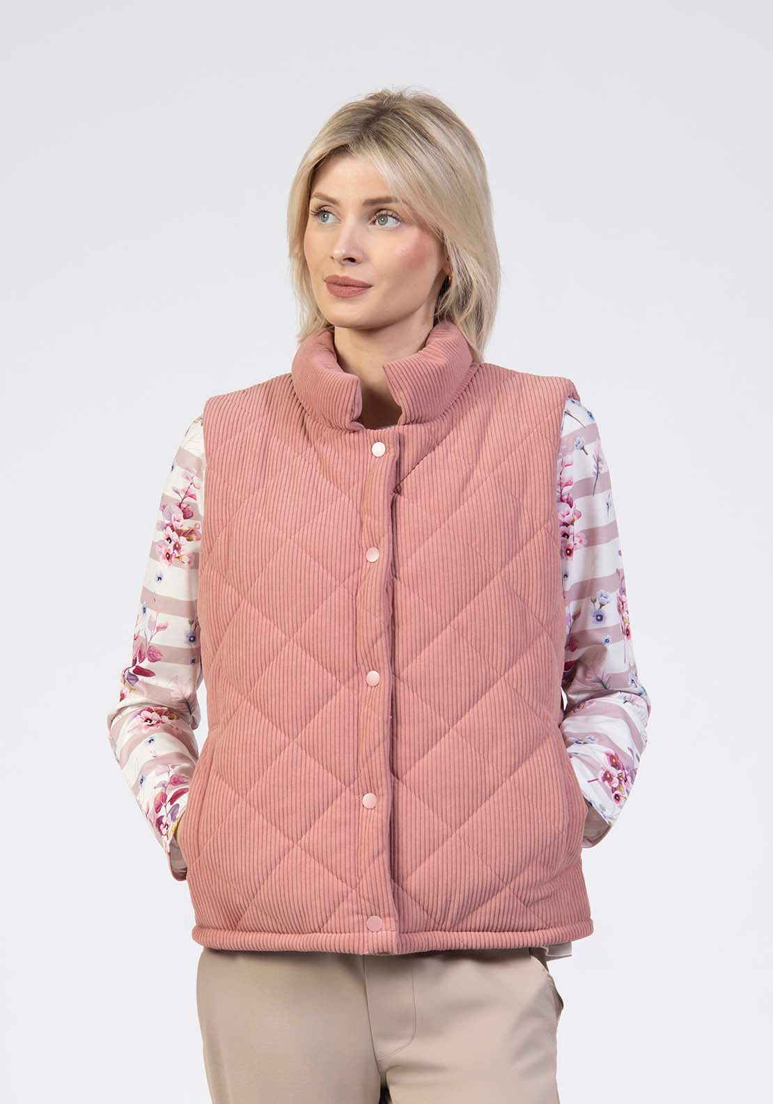 Tea Lane Quilted Cord Gilet - Pink 1 Shaws Department Stores
