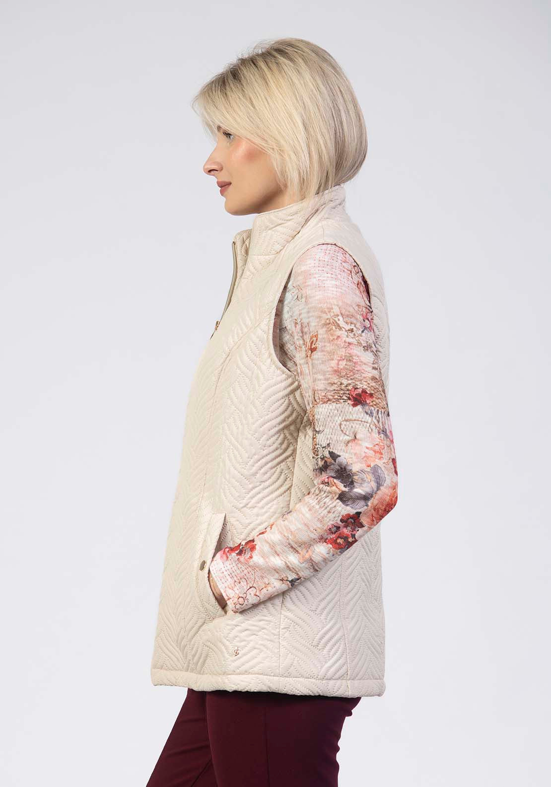 Embossed Plain Gilet - Cream