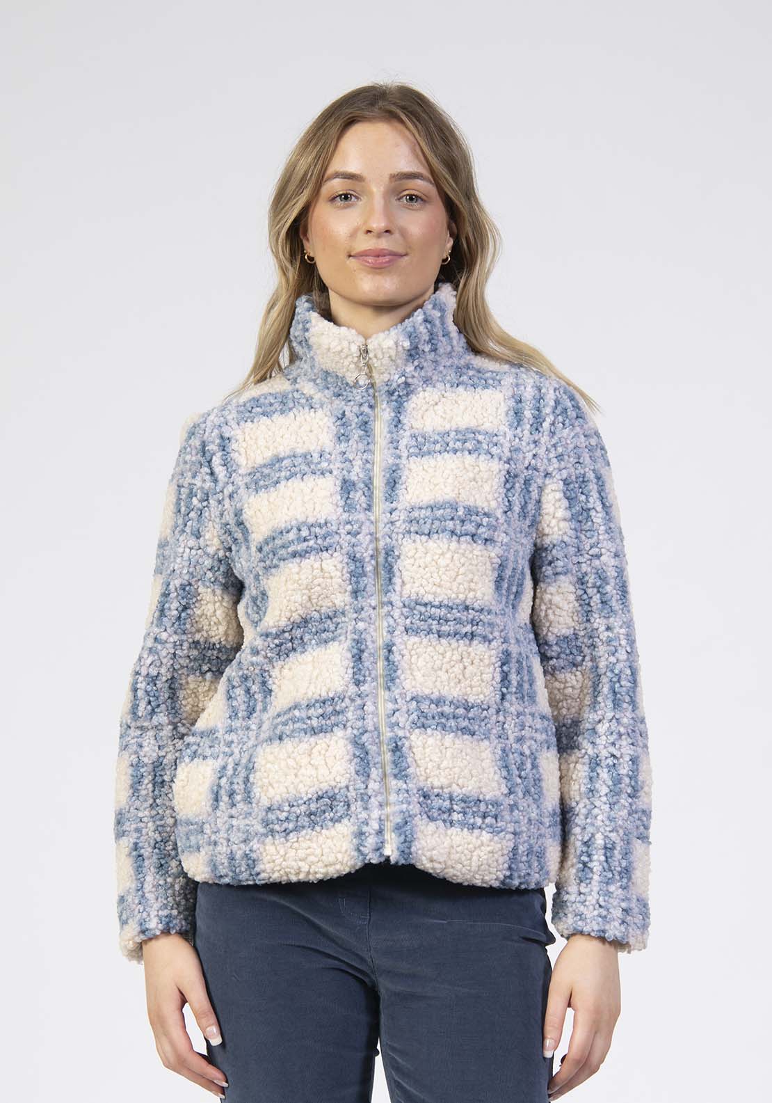 Check Zip Fleece - Blue