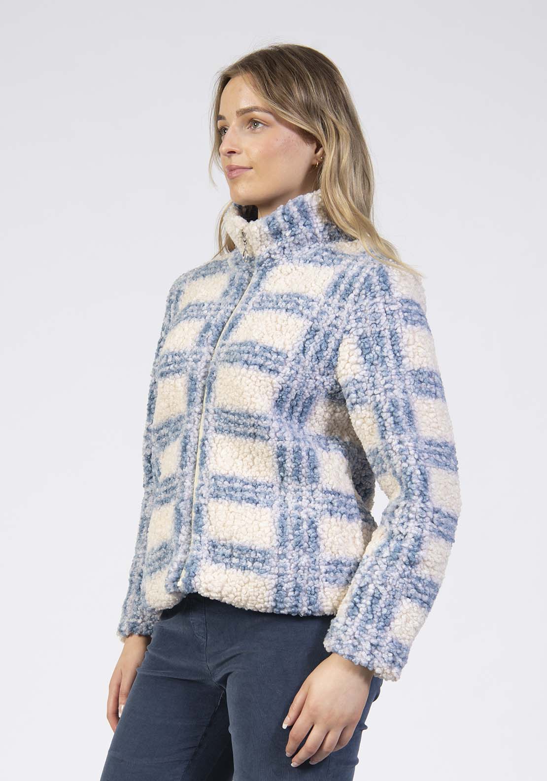 Check Zip Fleece - Blue