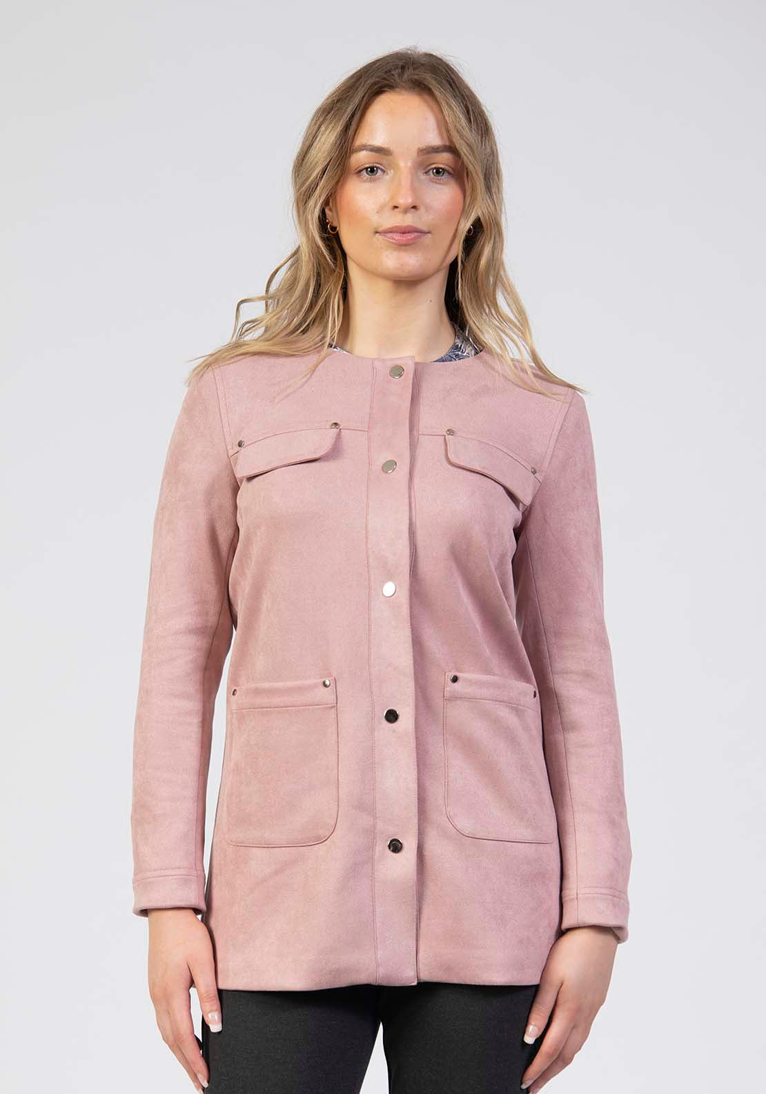 Tea Lane Suede Longline Jacket - Pink 1 Shaws Department Stores