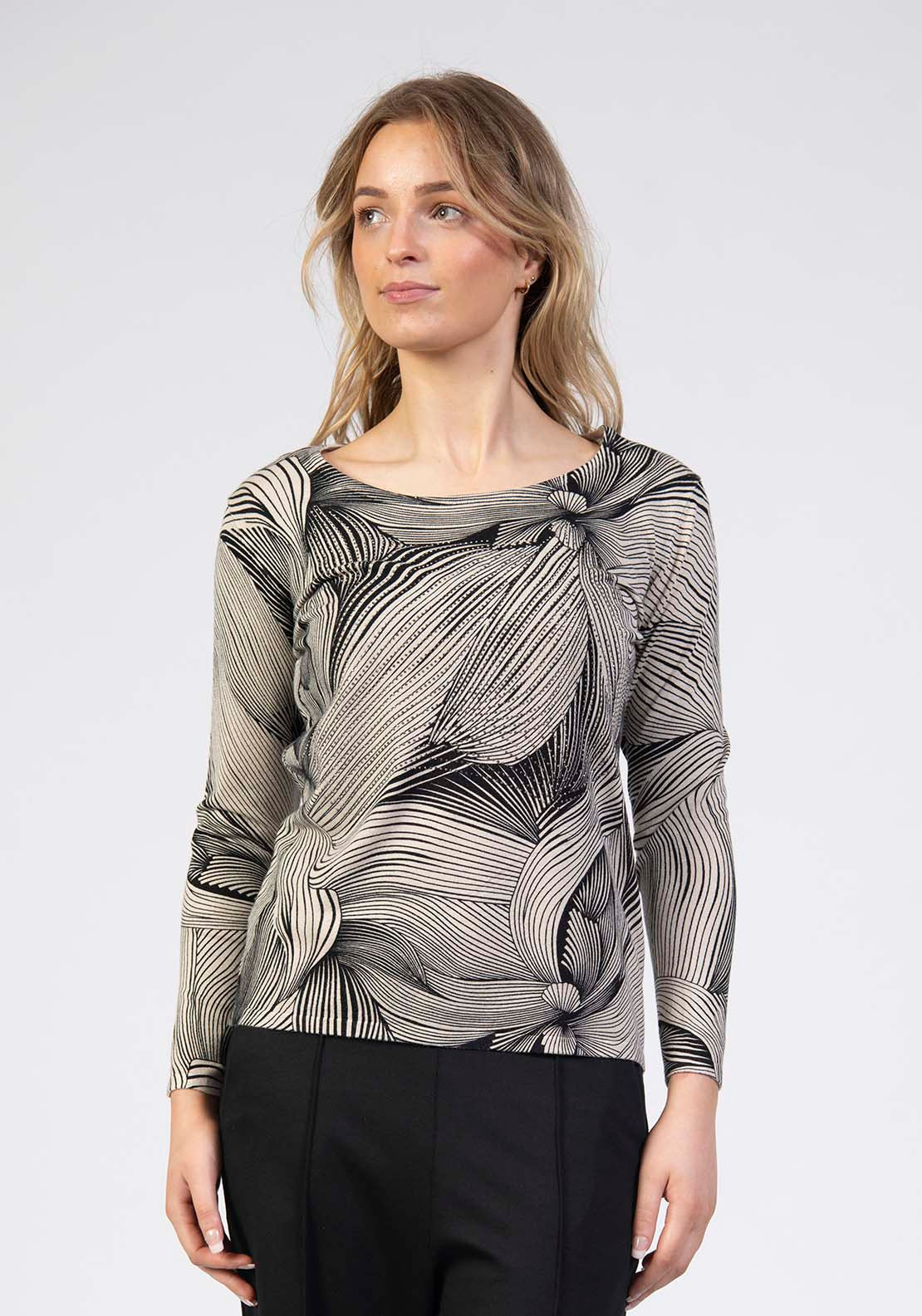 Tea Lane Soft Printed Abstract Top - Beige 1 Shaws Department Stores
