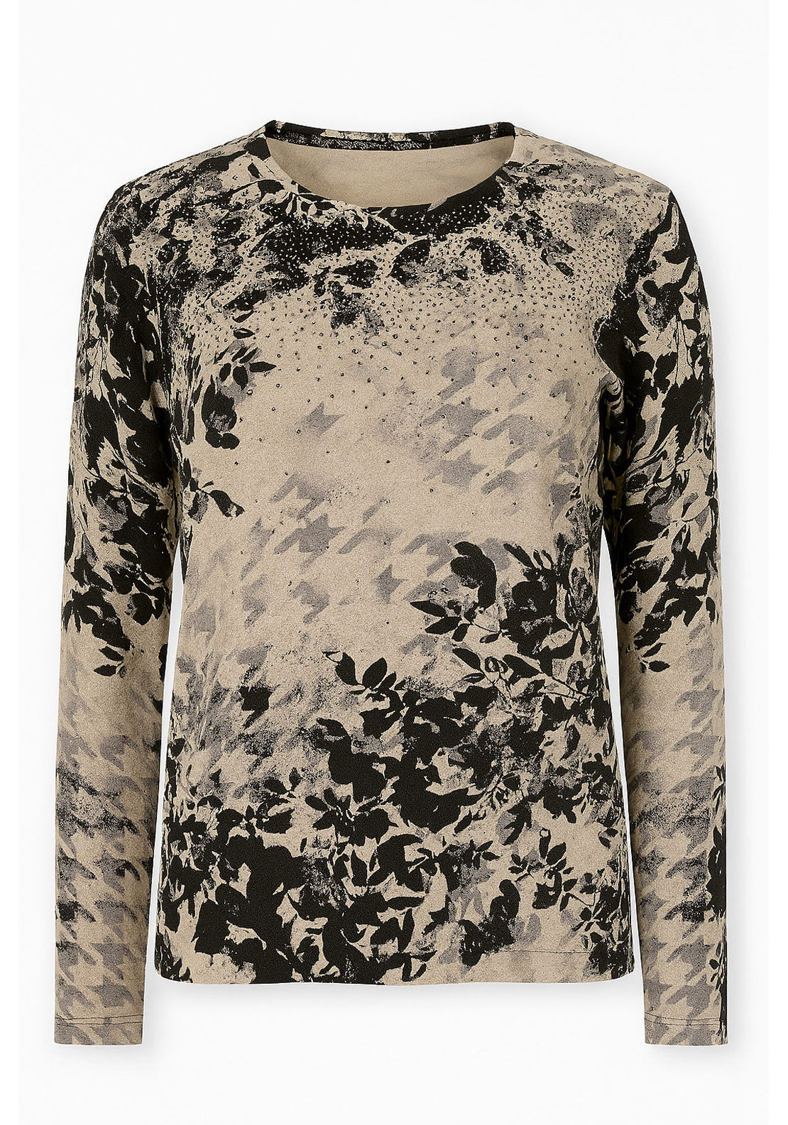 Tea Lane Soft Printed Houndstooth Top - Black 1 Shaws Department Stores