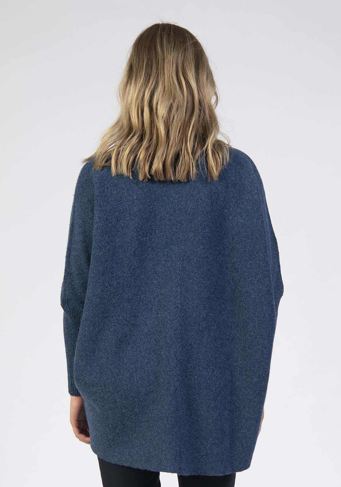 Roll Neck Sweater Asymmetrical Hem - Blue