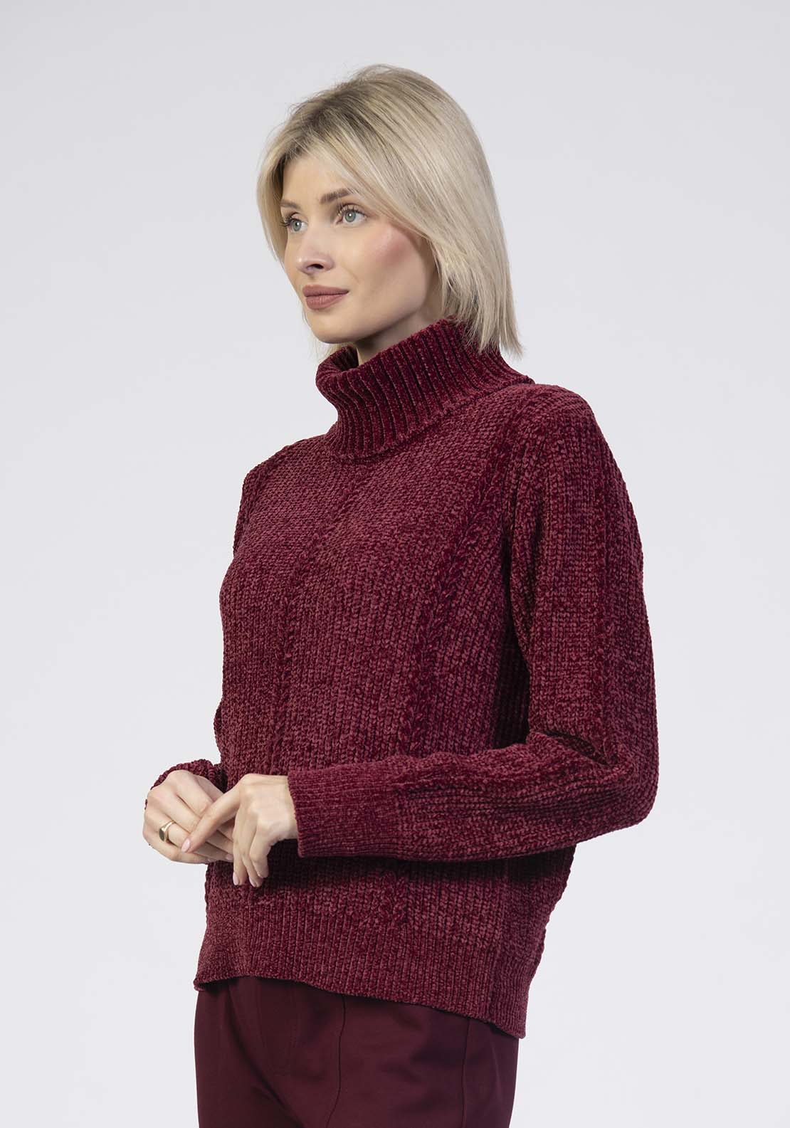 Tea Lane Chenille Roll Neck Jumper - Wine 3 Shaws Department Stores