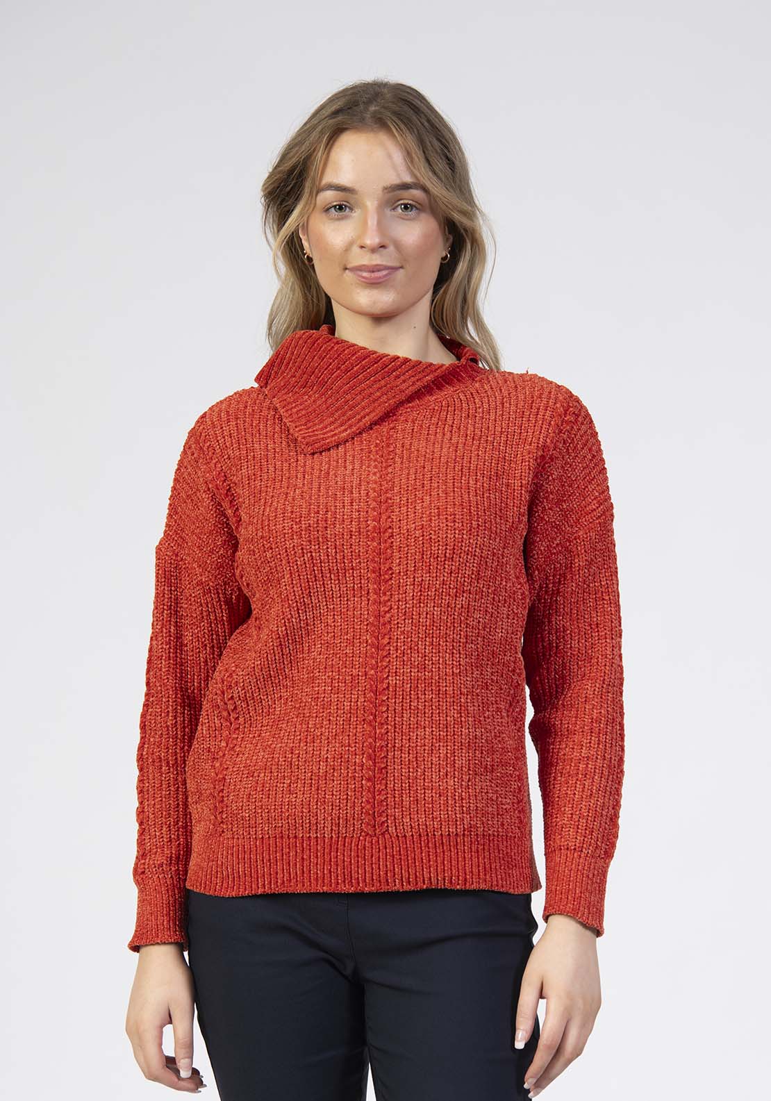 Tea Lane Chenille Asymmetrical Neck Jumper - Orange 1 Shaws Department Stores