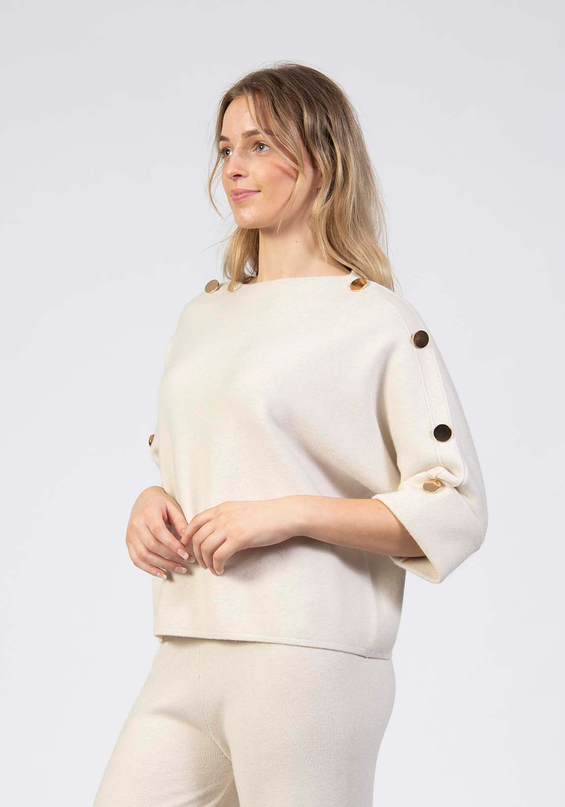 Tea Lane Batwing Button Knit Sweater - Cream 3 Shaws Department Stores