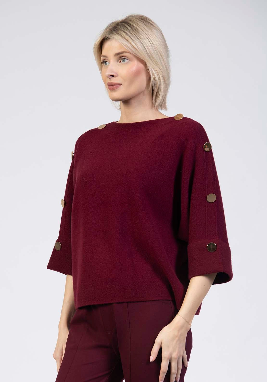 Tea Lane Batwing Button Jumper - Wine 3 Shaws Department Stores