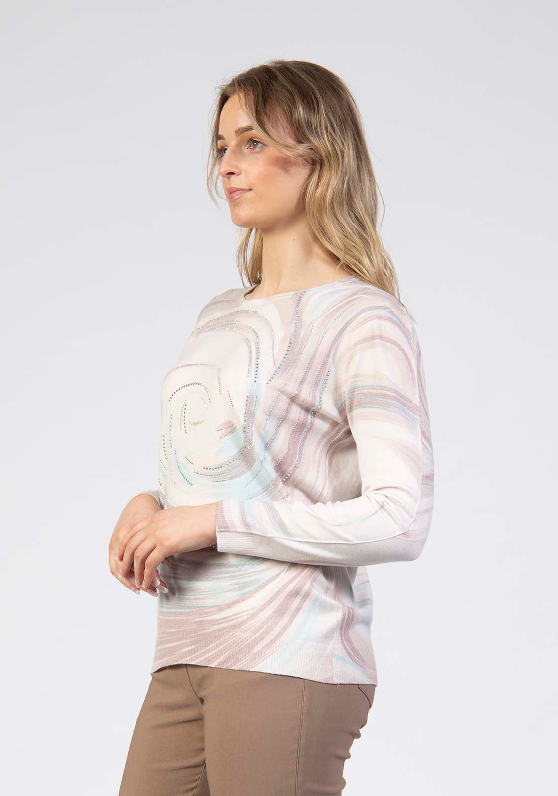 Tea Lane Soft Printed Swirl Sparkle Top - Beige 3 Shaws Department Stores