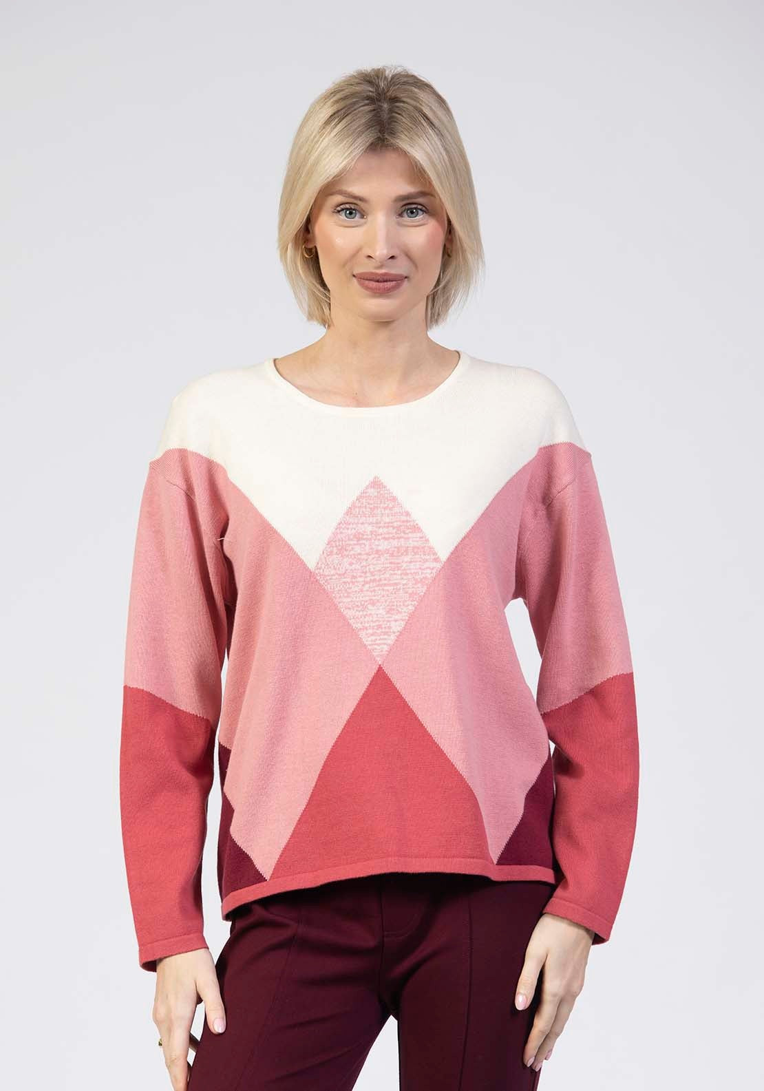 Argyle Crew Knit Sweater - Pink
