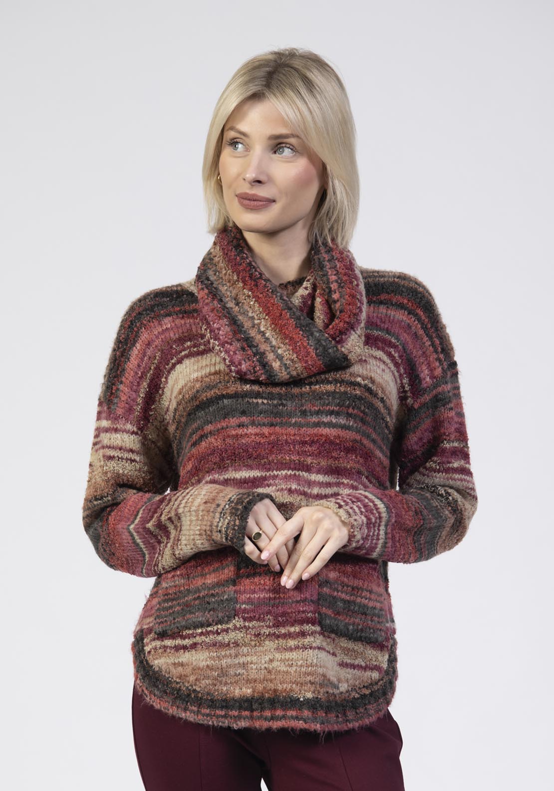 Tea Lane Space Dye Jumper With Snood - Red 1 Shaws Department Stores