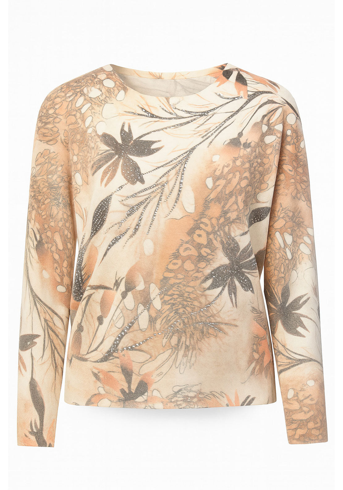 Tea Lane Soft Printed Leaf Sparkle Top - Orange 1 Shaws Department Stores