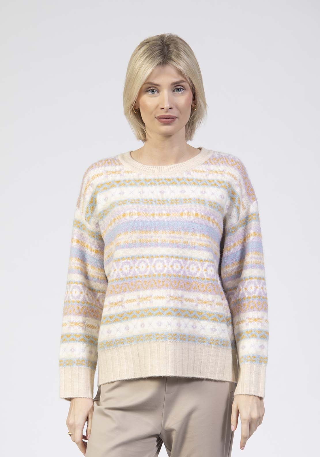 Tea Lane Striped Fairisle Jumper - Plum 1 Shaws Department Stores