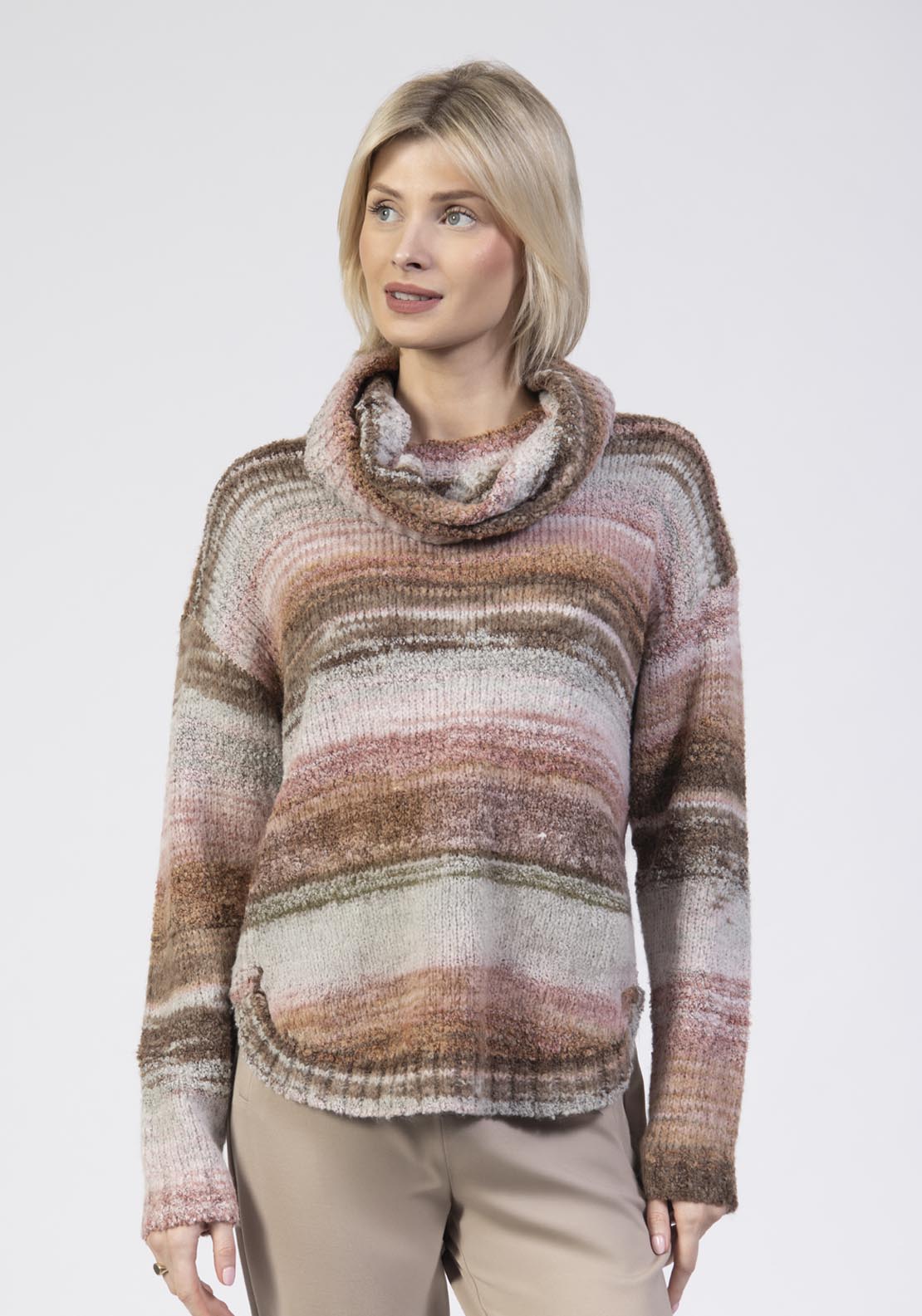 Tea Lane Space Dye Sweater With Snood - Pink 1 Shaws Department Stores