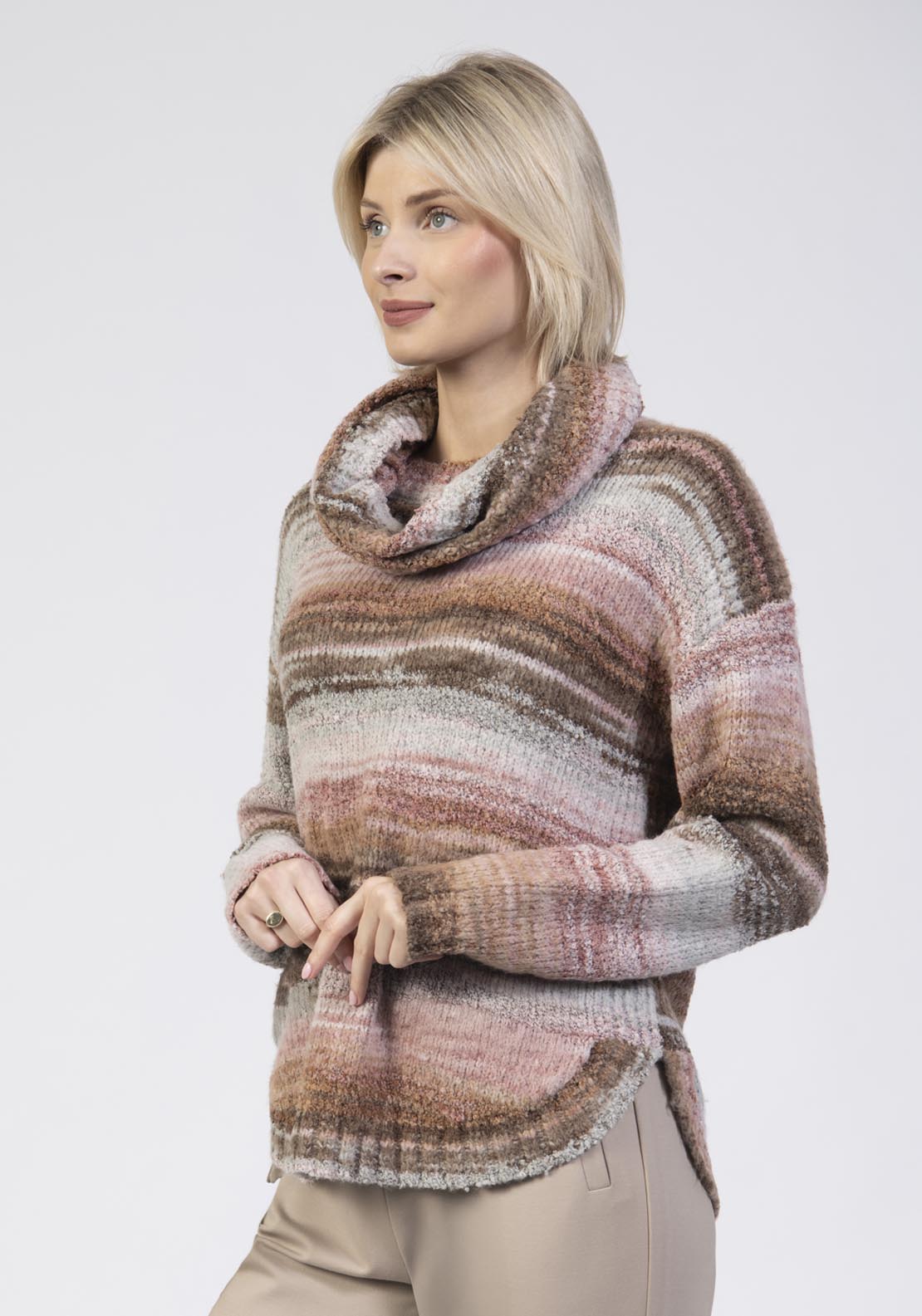 Tea Lane Space Dye Sweater With Snood - Pink 3 Shaws Department Stores