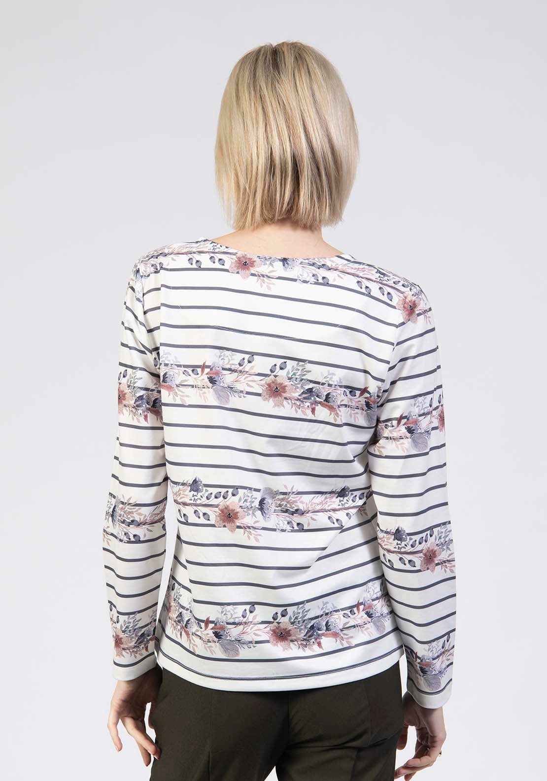 Tea Lane Floral Stripe Long Sleeve Top - Grey 2 Shaws Department Stores