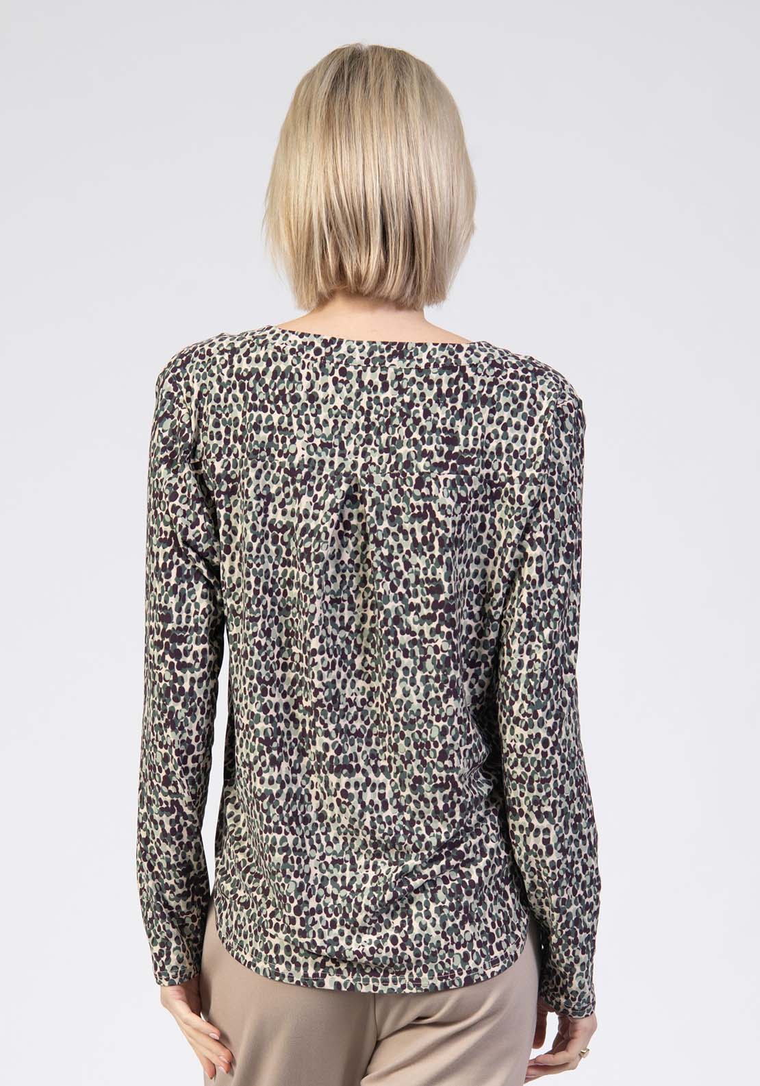 Tea Lane Notch Neck Leaf Print Blouse - Lt Teal 2 Shaws Department Stores