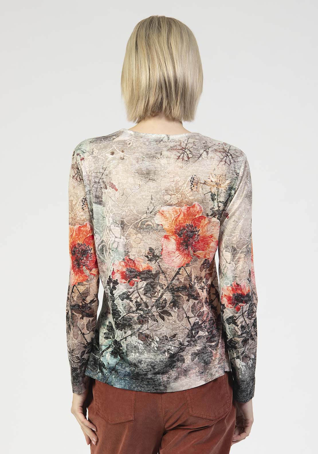 Tea Lane Long Sleeve Printed Poppy Top - Red 2 Shaws Department Stores