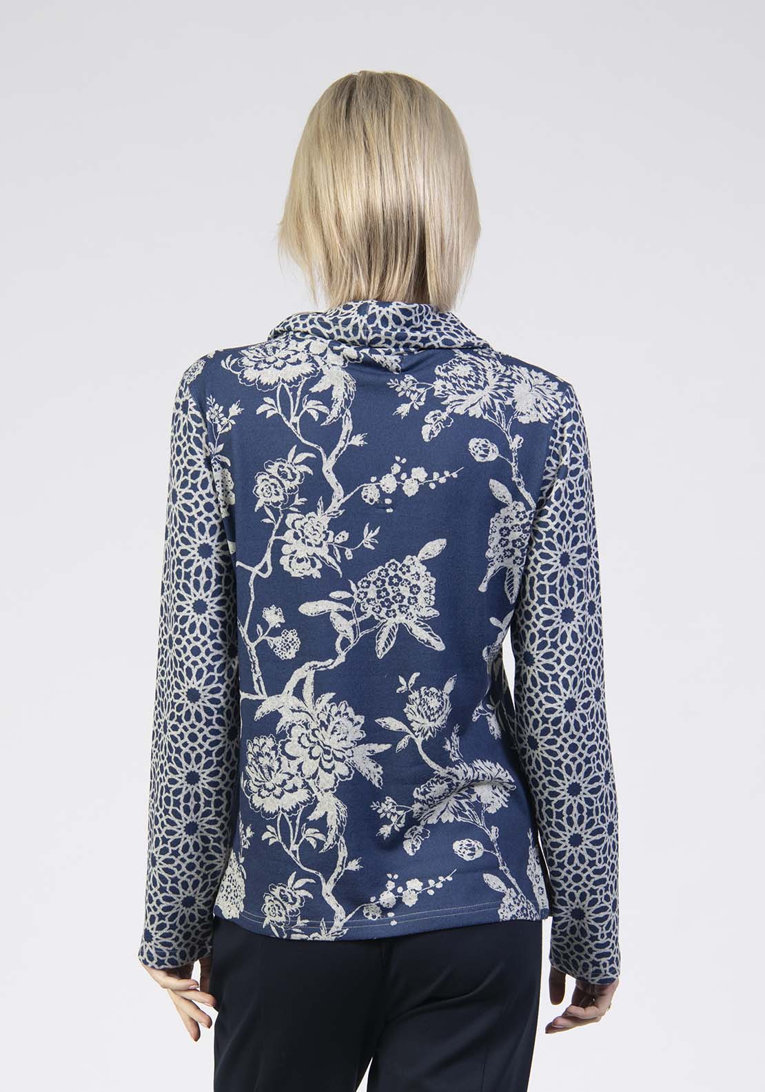 Printed Cowl Neck Top - Blue