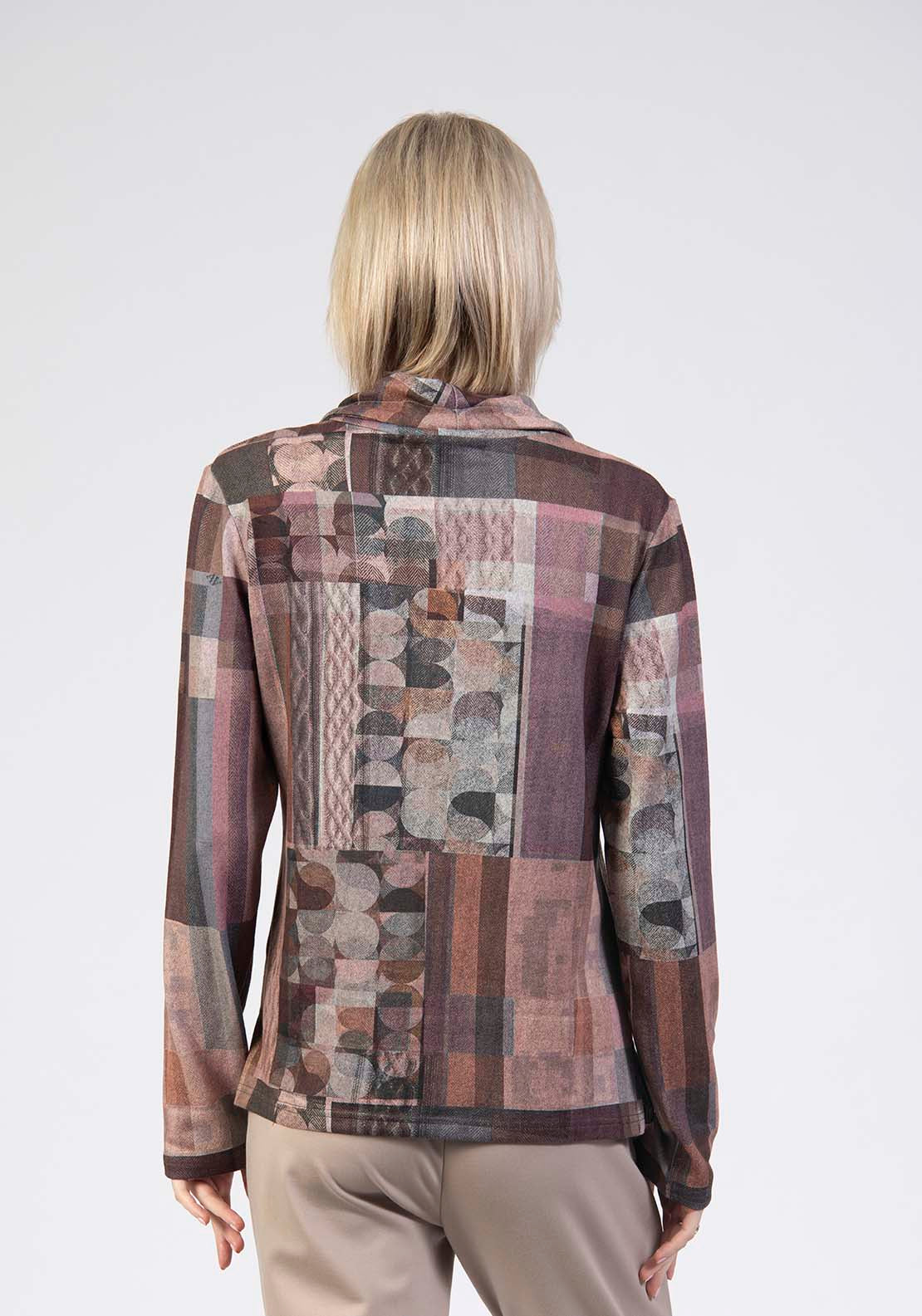 Printed Cowl Neck Top - Brown