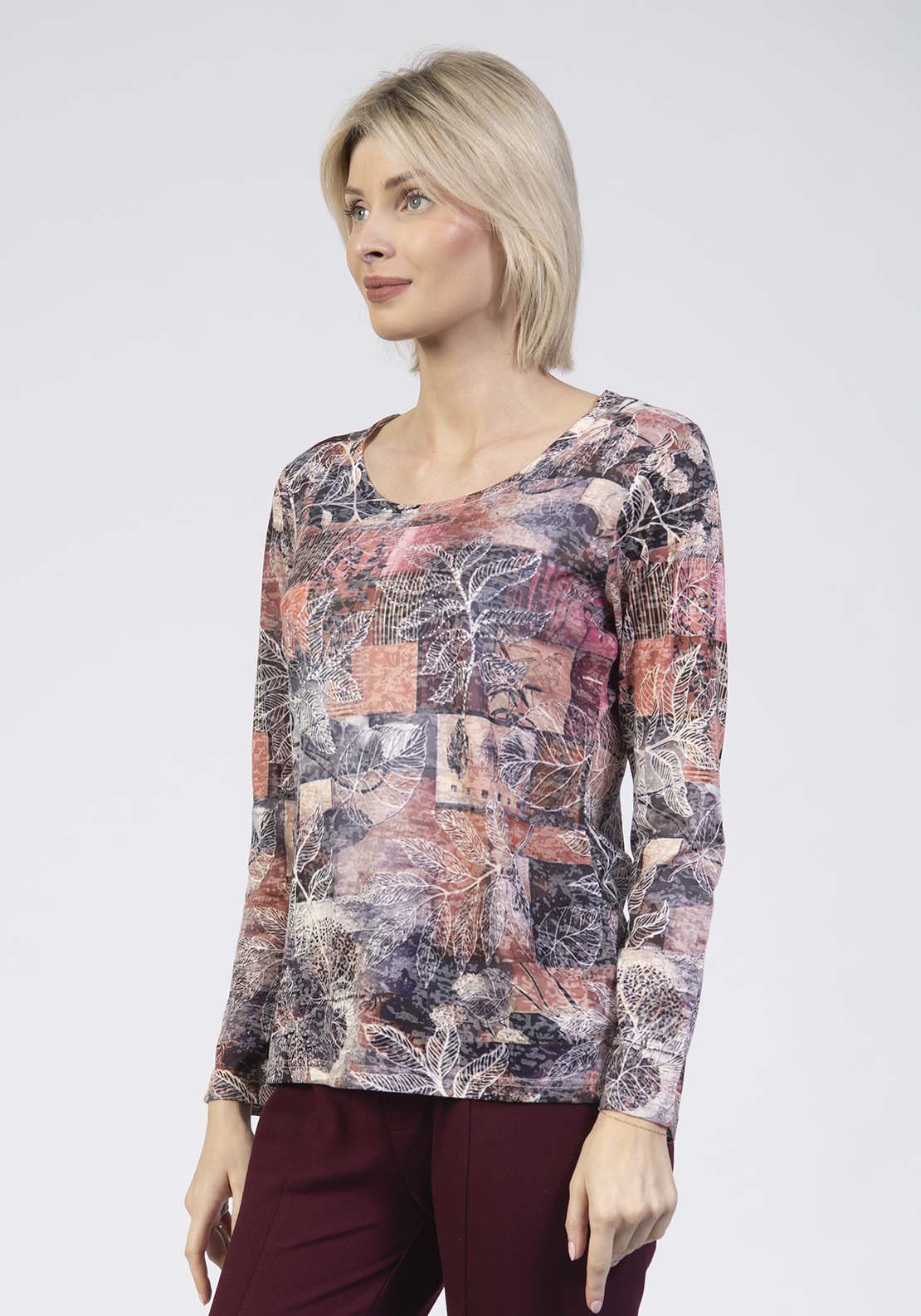 Tea Lane Long Sleeve Printed Patchwork Top - Pink 3 Shaws Department Stores