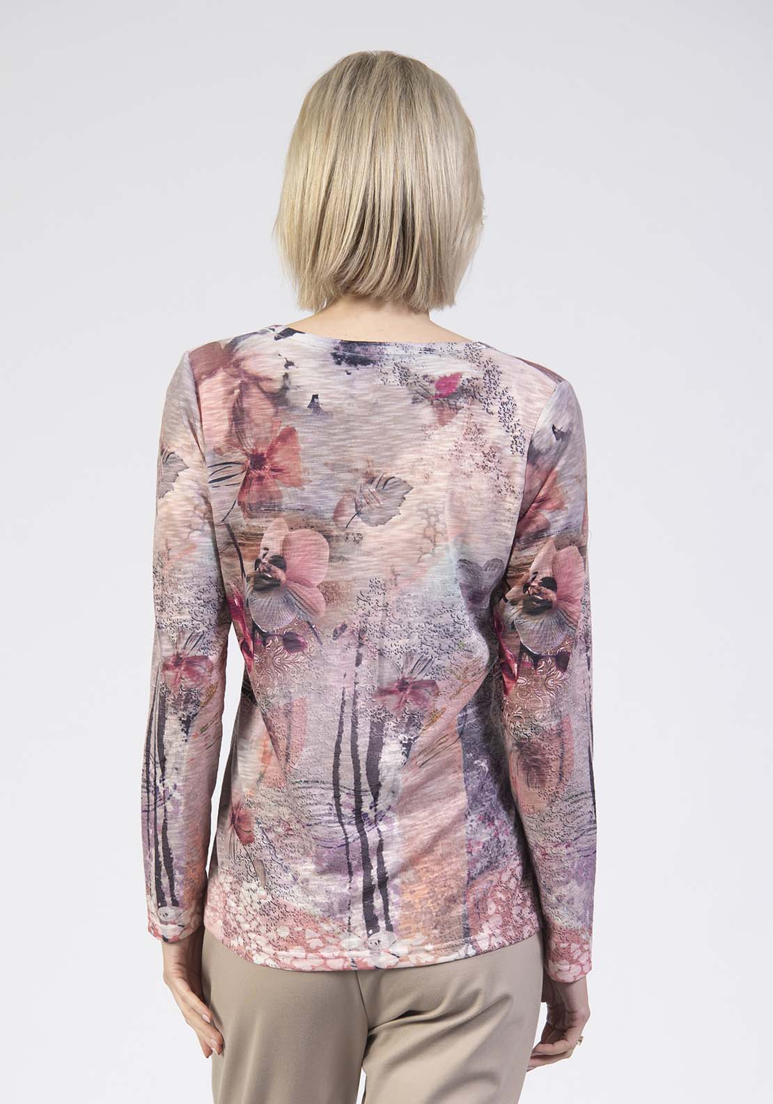 Long Sleeve Printed Orchid Top - Pink