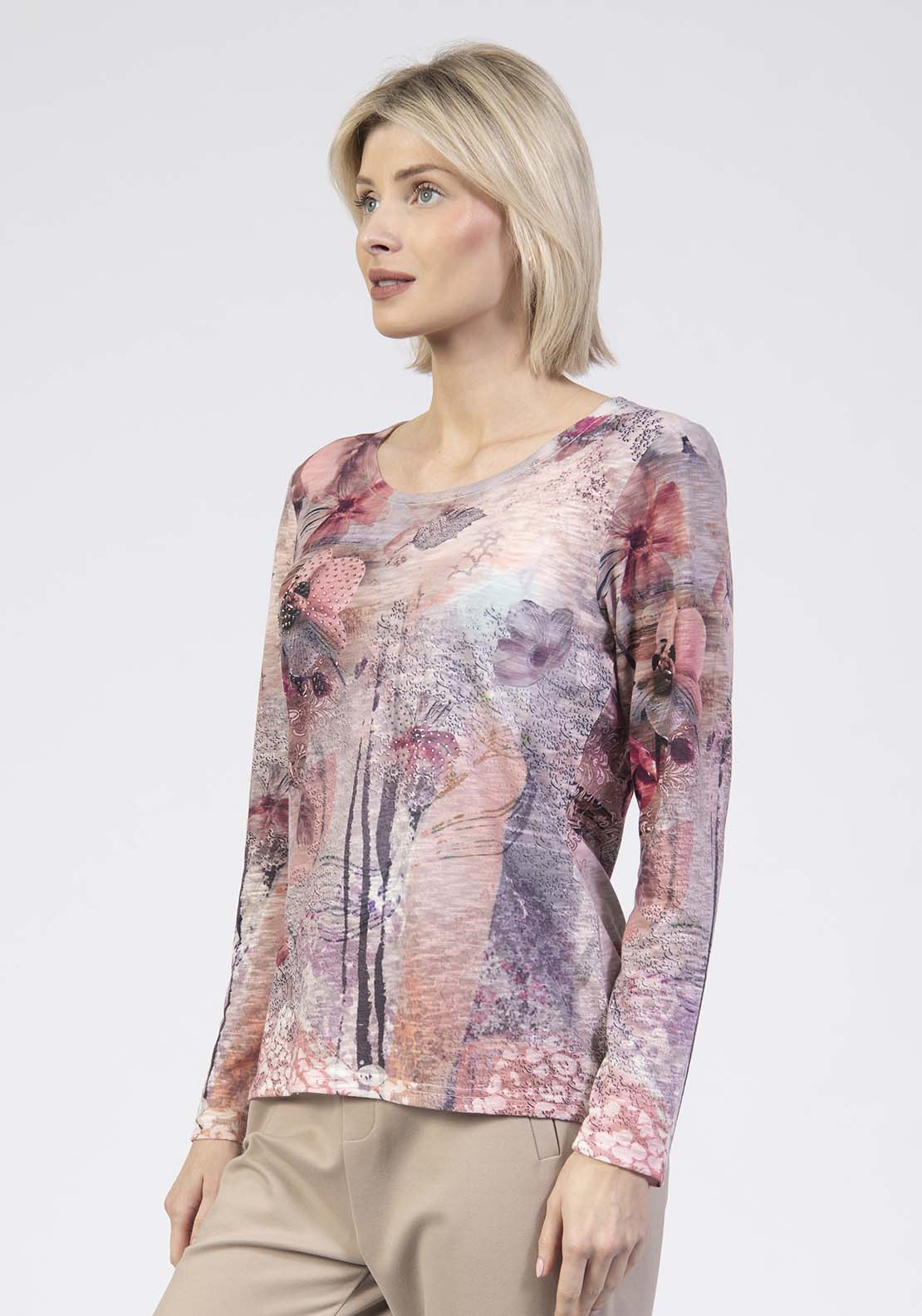 Long Sleeve Printed Orchid Top - Pink