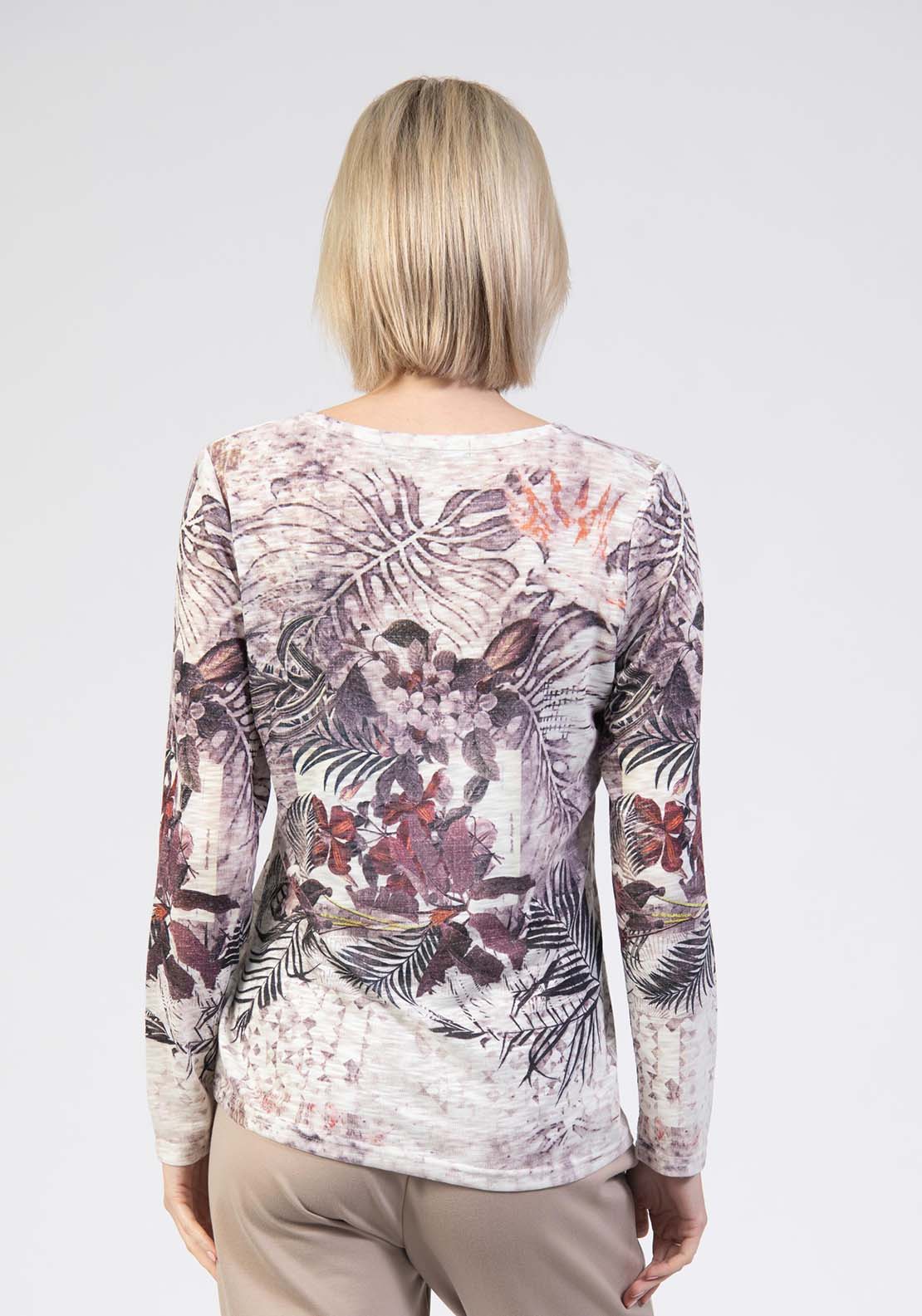 Tea Lane Long Sleeve Printed Clash Print Top - Purple 2 Shaws Department Stores