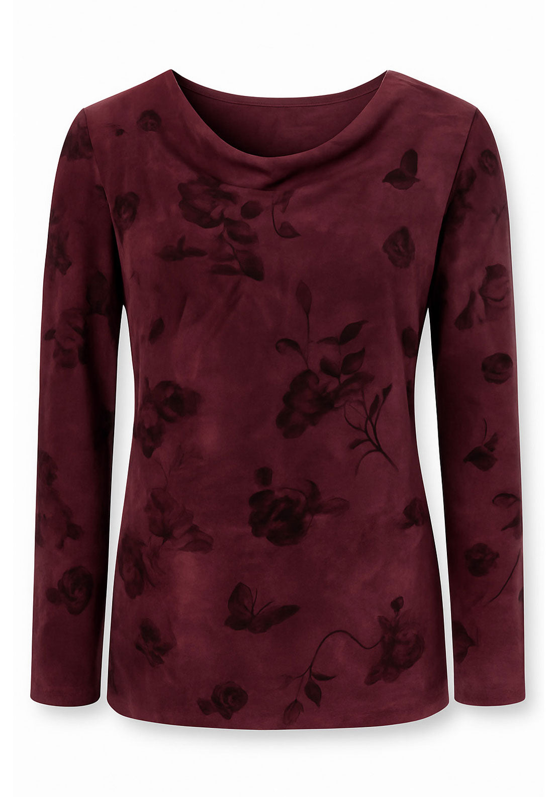 Tea Lane Long Sleeve Cowl Neck Devore Top - Red 1 Shaws Department Stores
