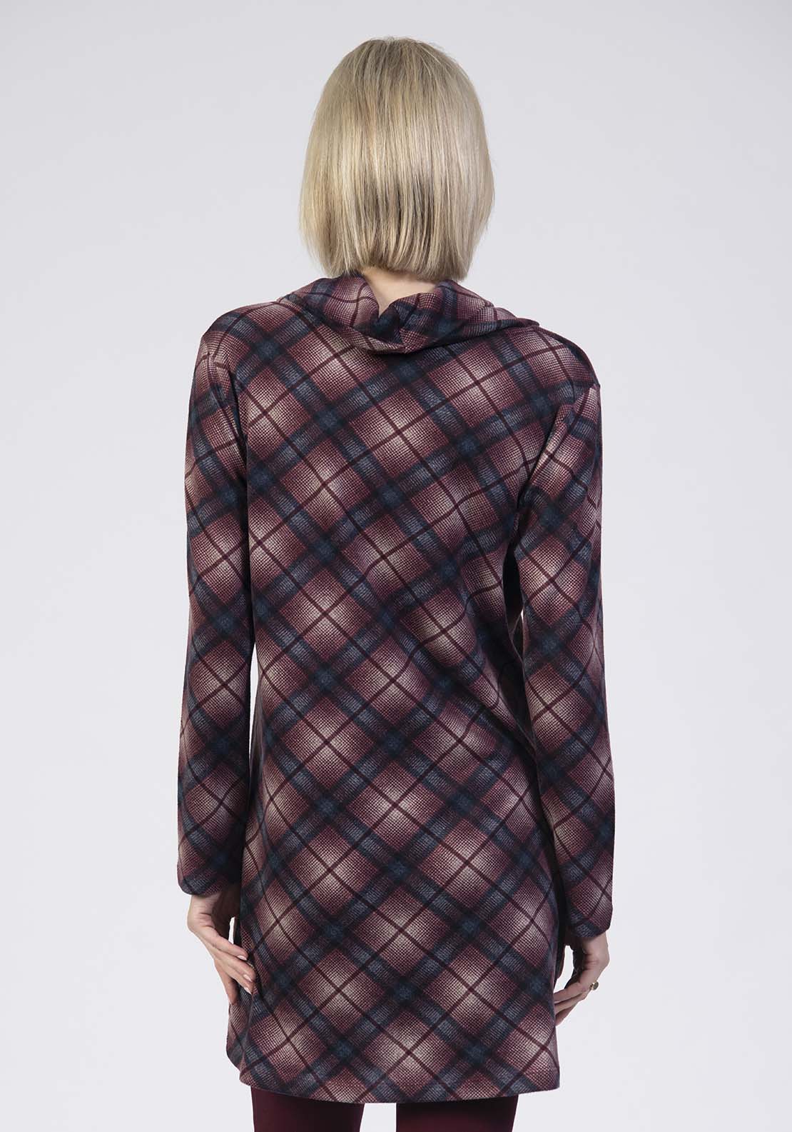 Tea Lane Jersey Cowl Neck Check Dress - Wine 2 Shaws Department Stores