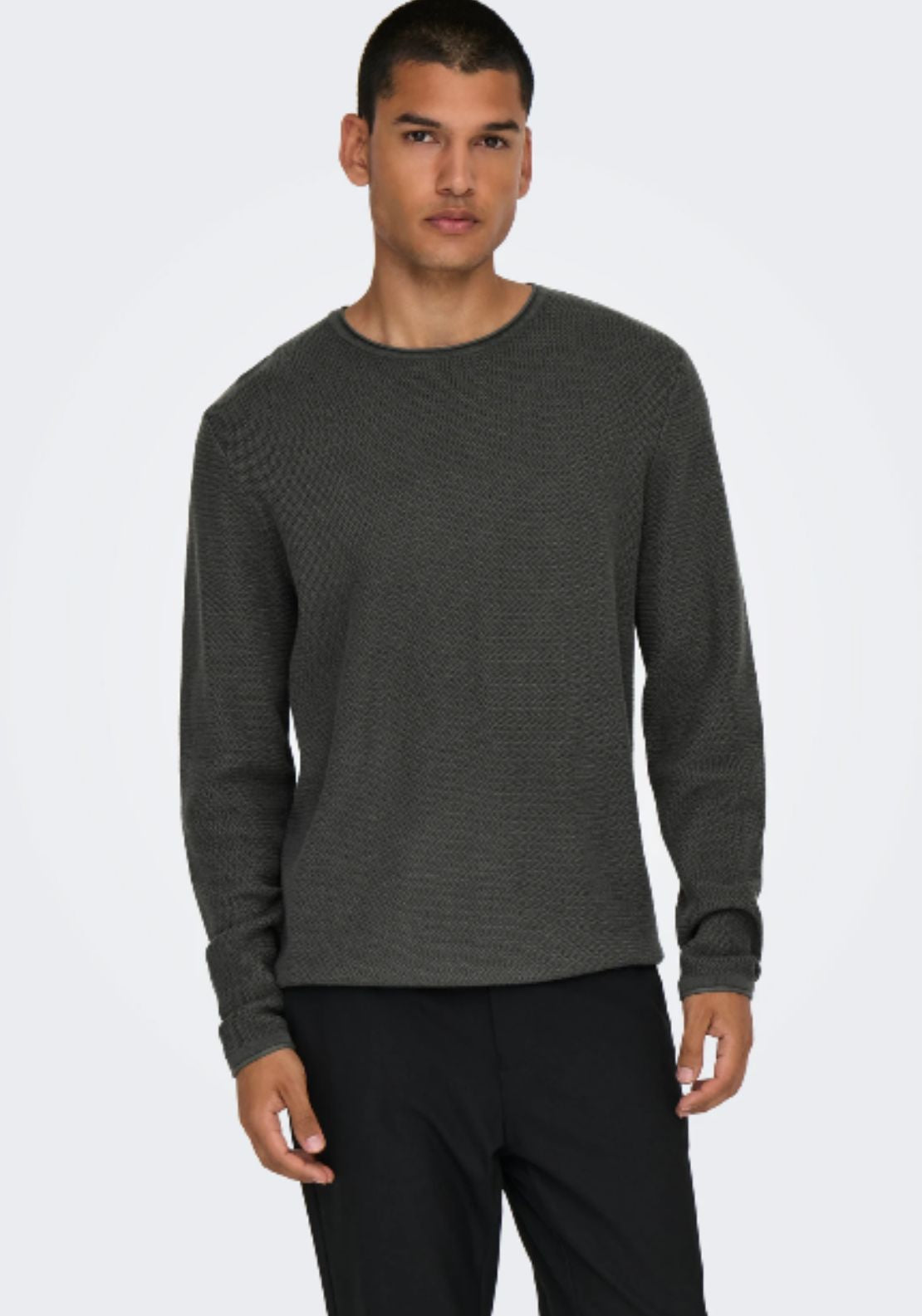 Only &amp; Sons Onseric Crew Neck Knit - Black Grey Pinstripe 1 Shaws Department Stores