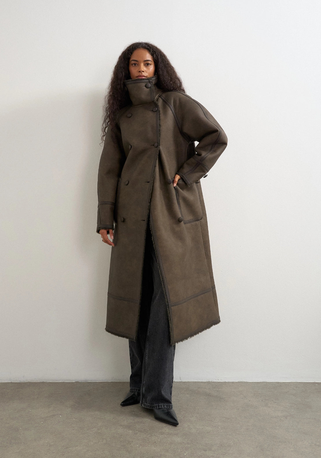 Sia Coated Coat - Chocolate Brown