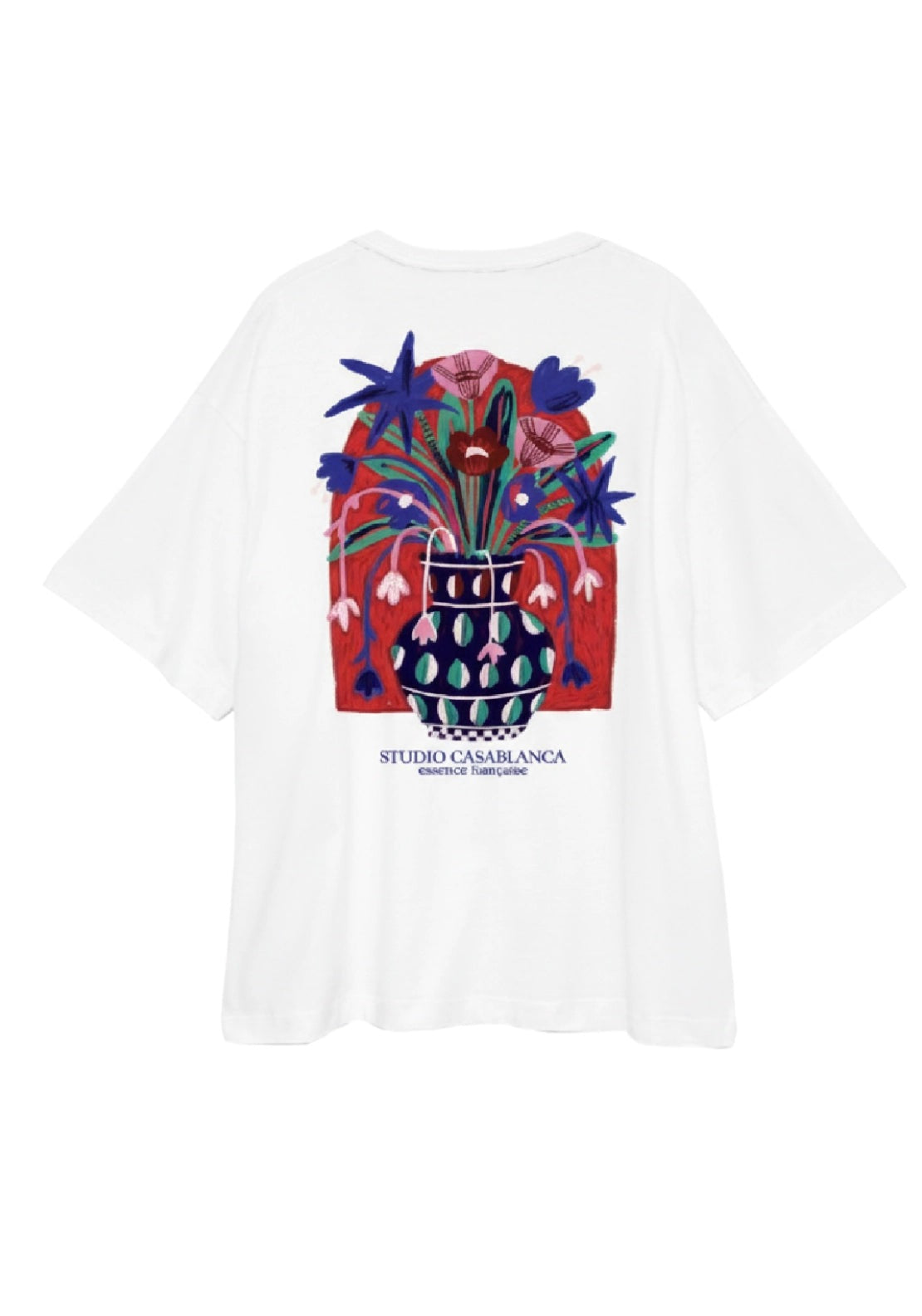 Premium Boxy Printed Short Sleeve Top - Bright White/studio Vase