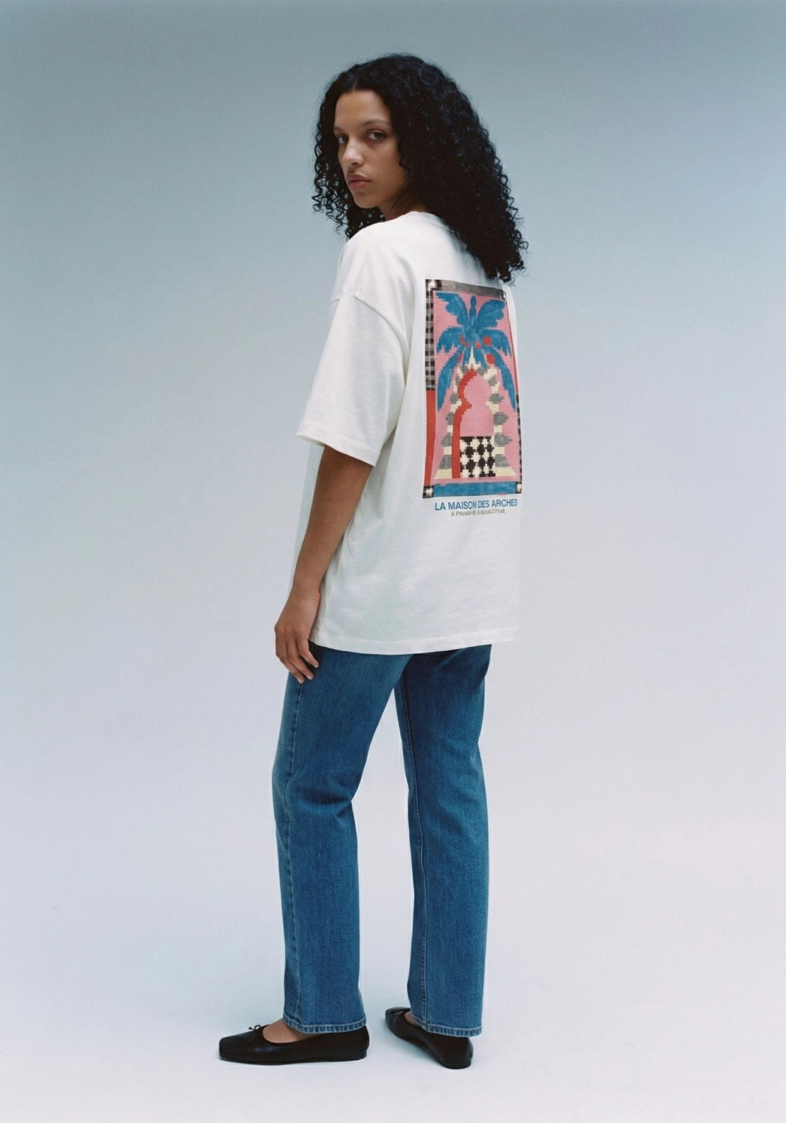 Premium Boxy Printed Short Sleeve Top - Bright White/maison Door