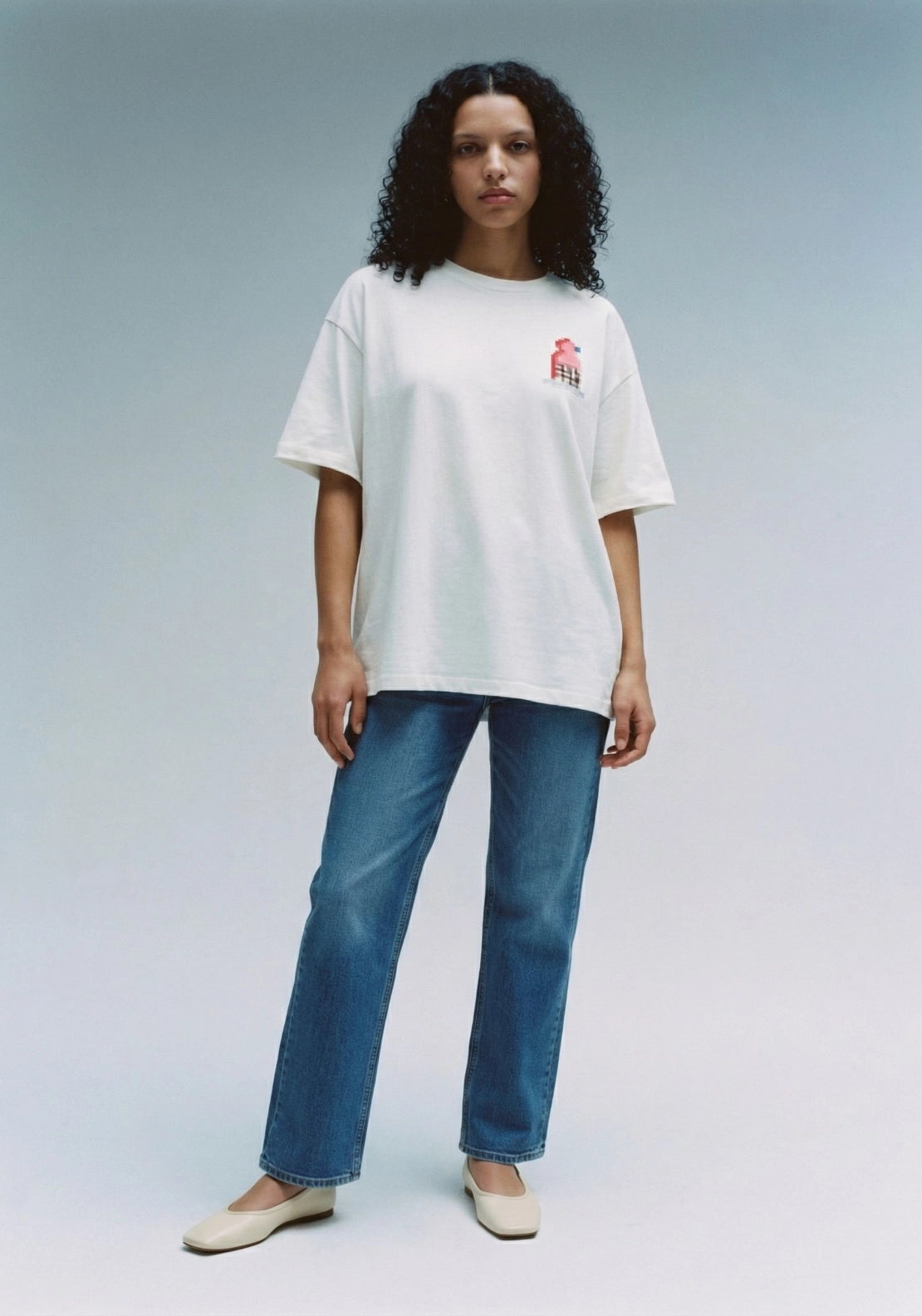 Premium Boxy Printed Short Sleeve Top - Bright White/maison Door