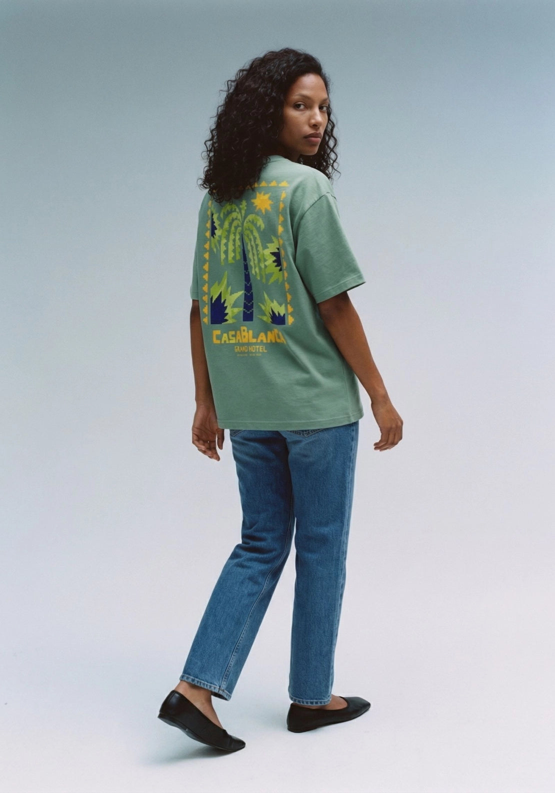 Premium Boxy Printed Short Sleeve Top - Creme De Menthe/casa Palm