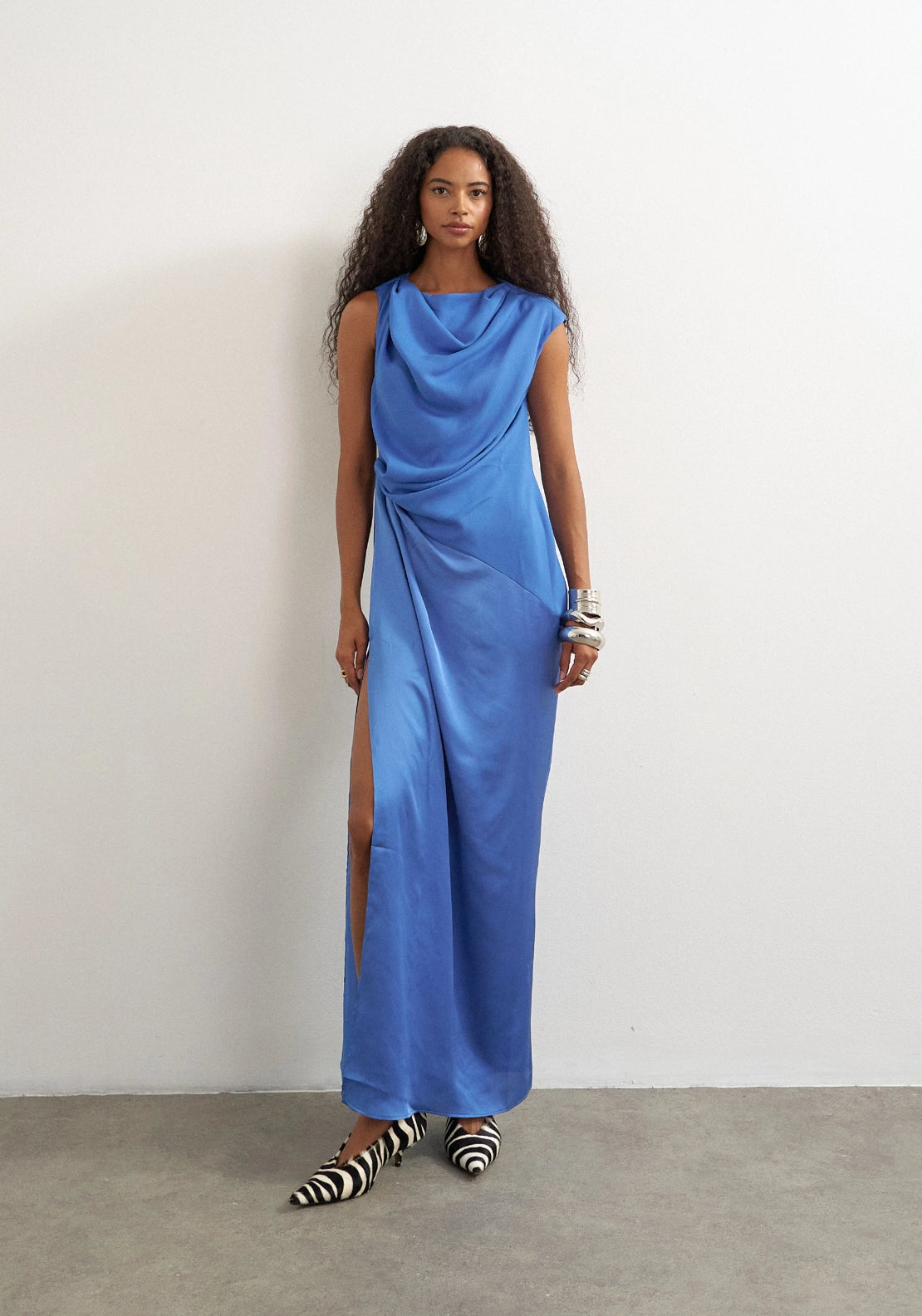 Abel High Neck Draped Maxi Dress - Ibiza Blue